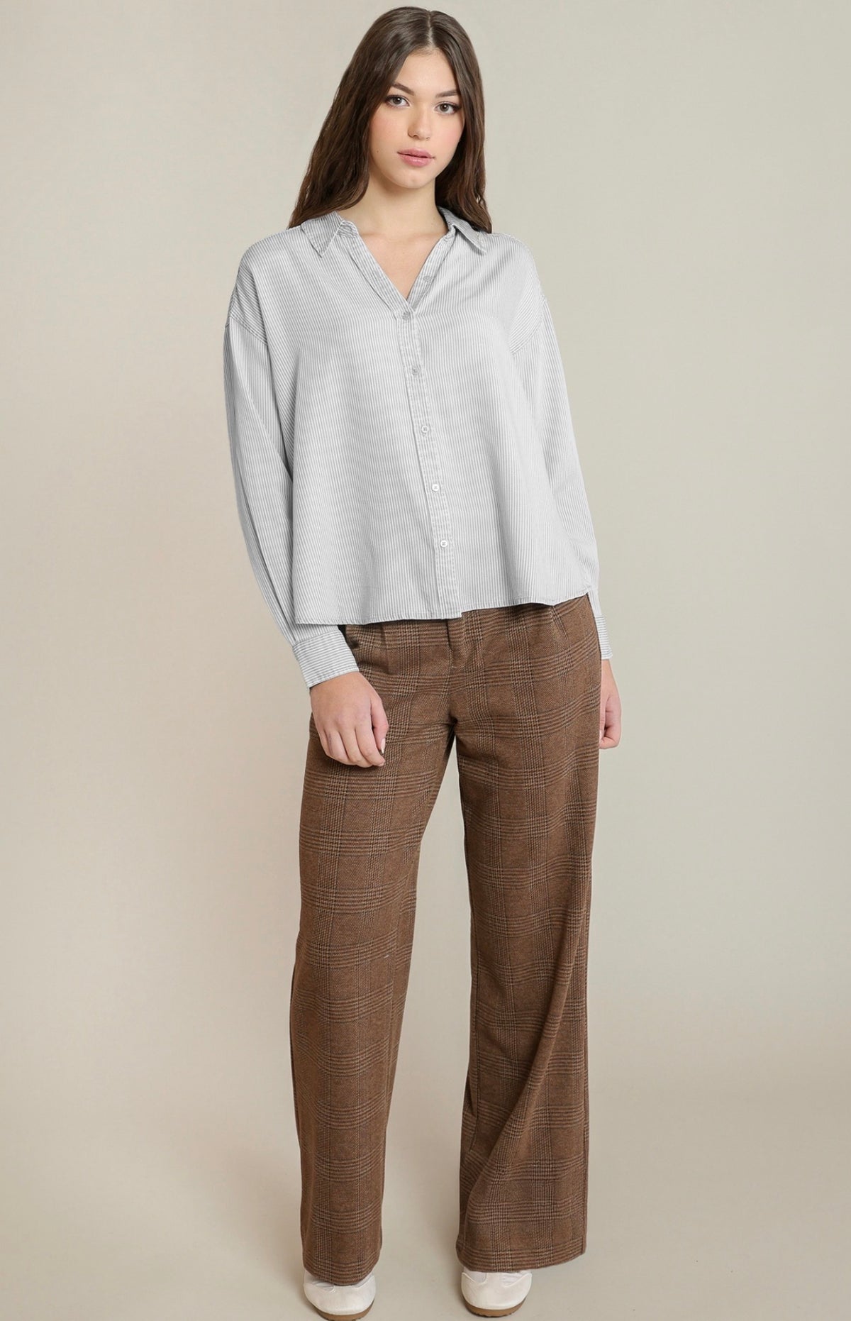 Relaxed Button Front Shirt Taupe