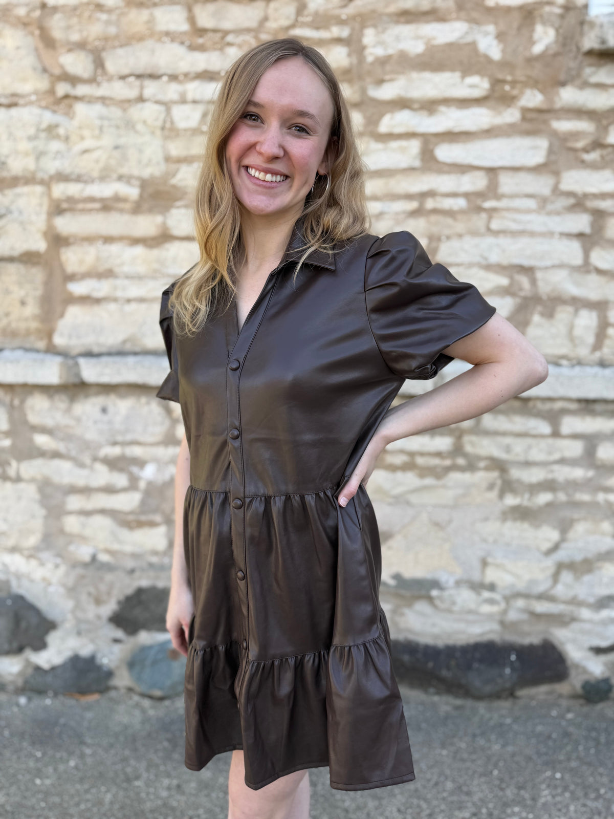 Elan Faux Leather Dress