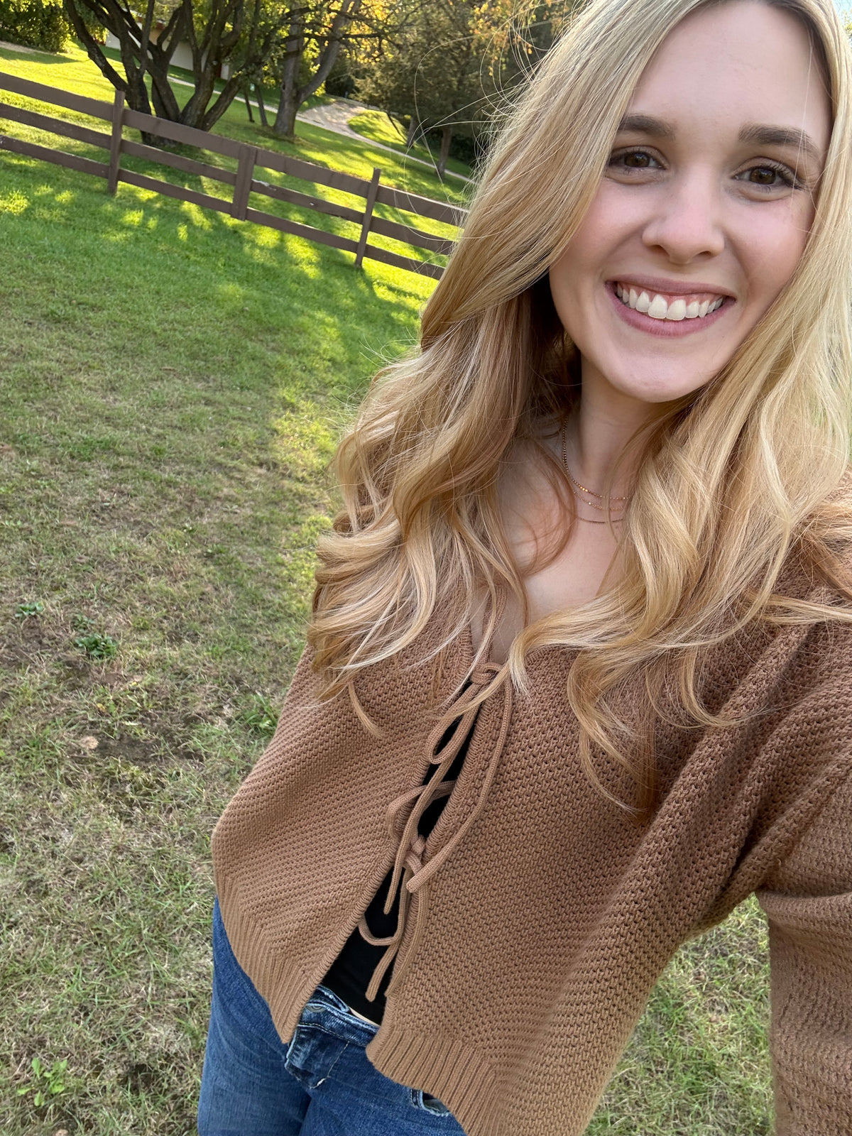 Tie Front Sweater Camel