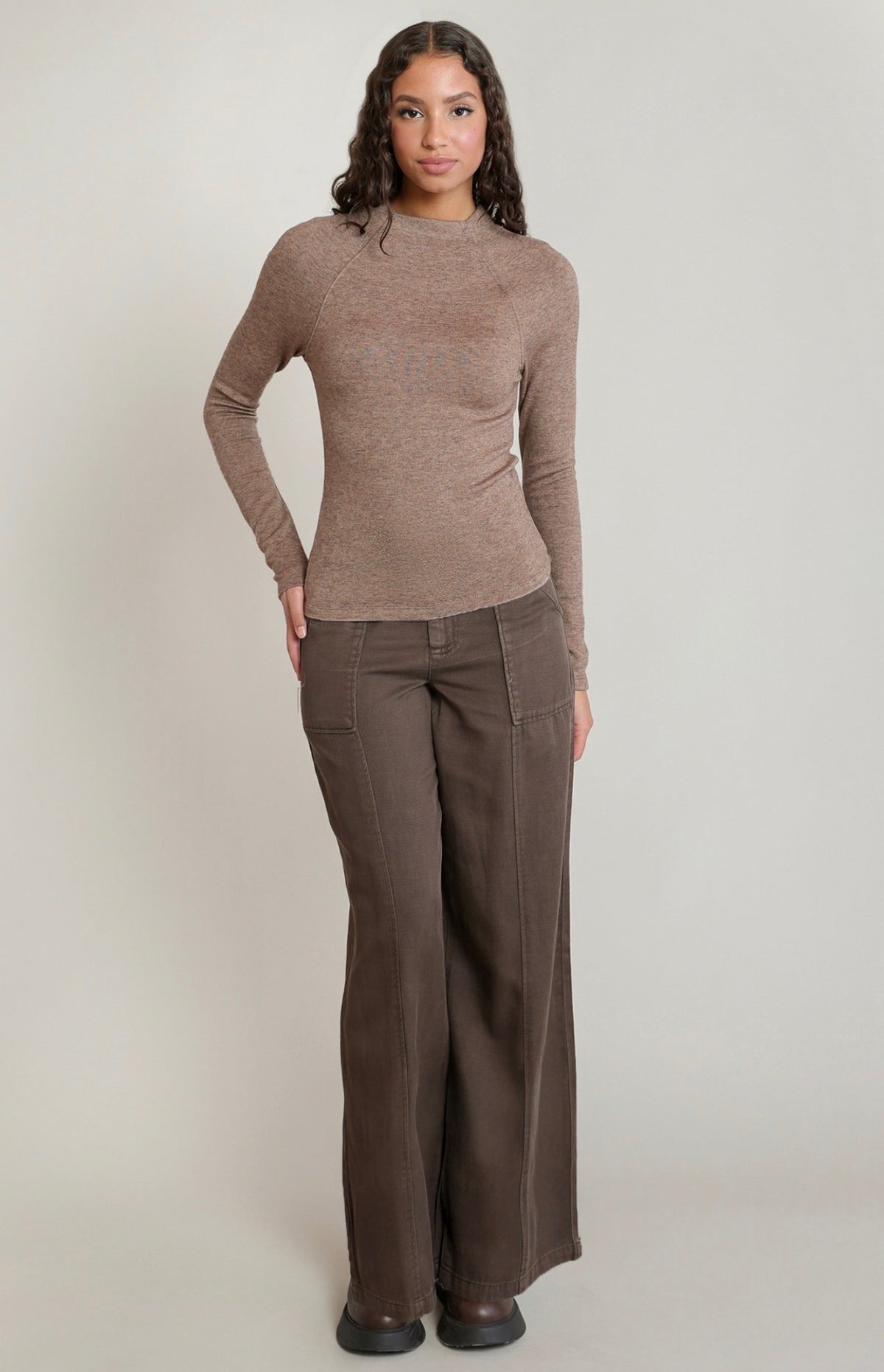 Raglan Sweater Top Light Heather Brown