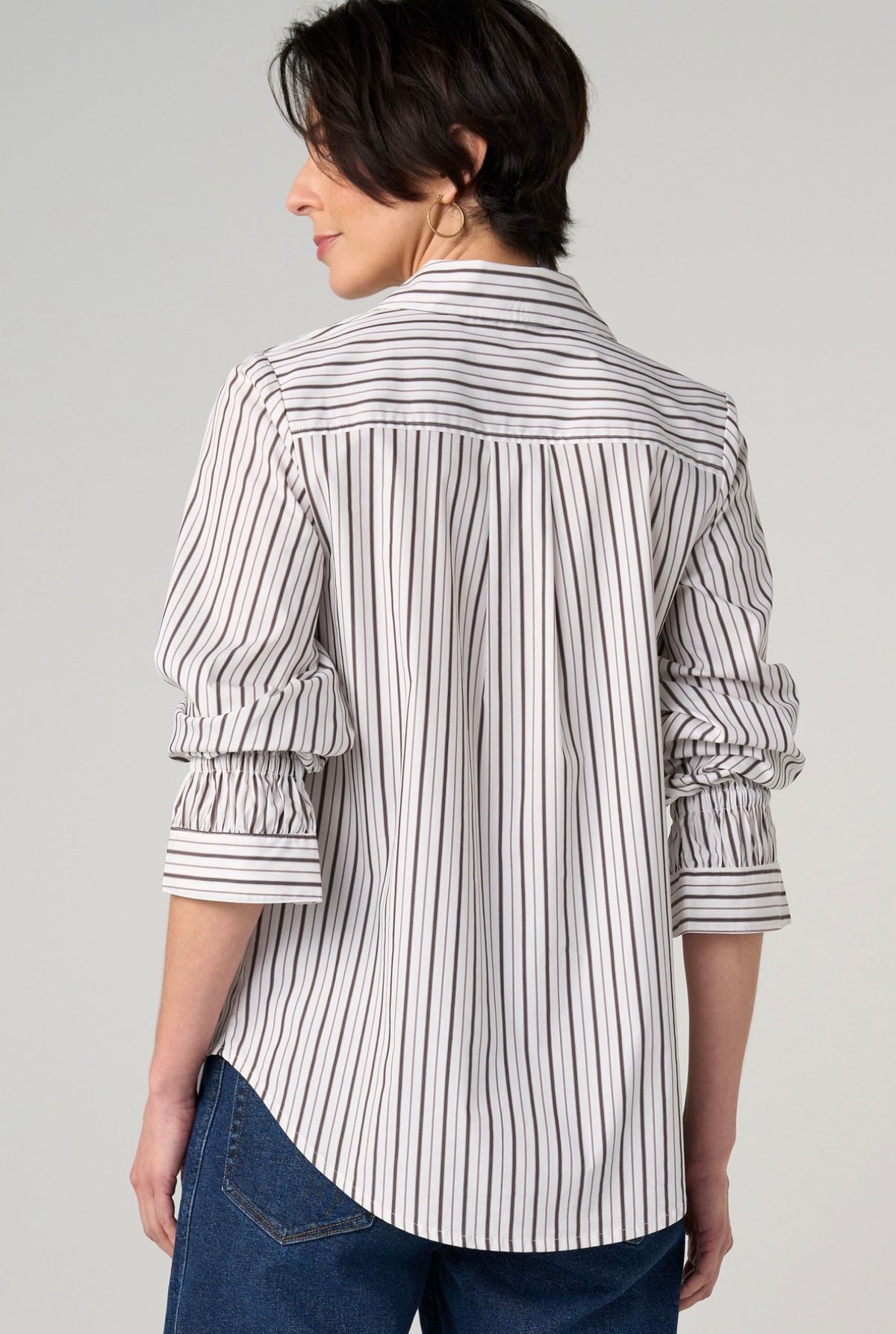 Striped Button Front Top Crm/Drk Expresso