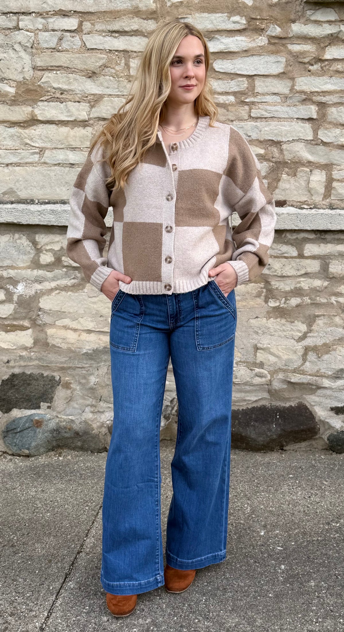Block Cardigan Light Heather Taupe