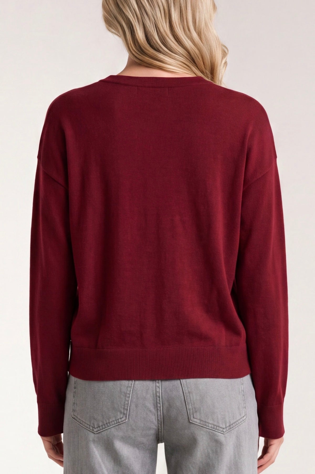 Long Sleeve Drape Neck Woven Sweater Cranberry