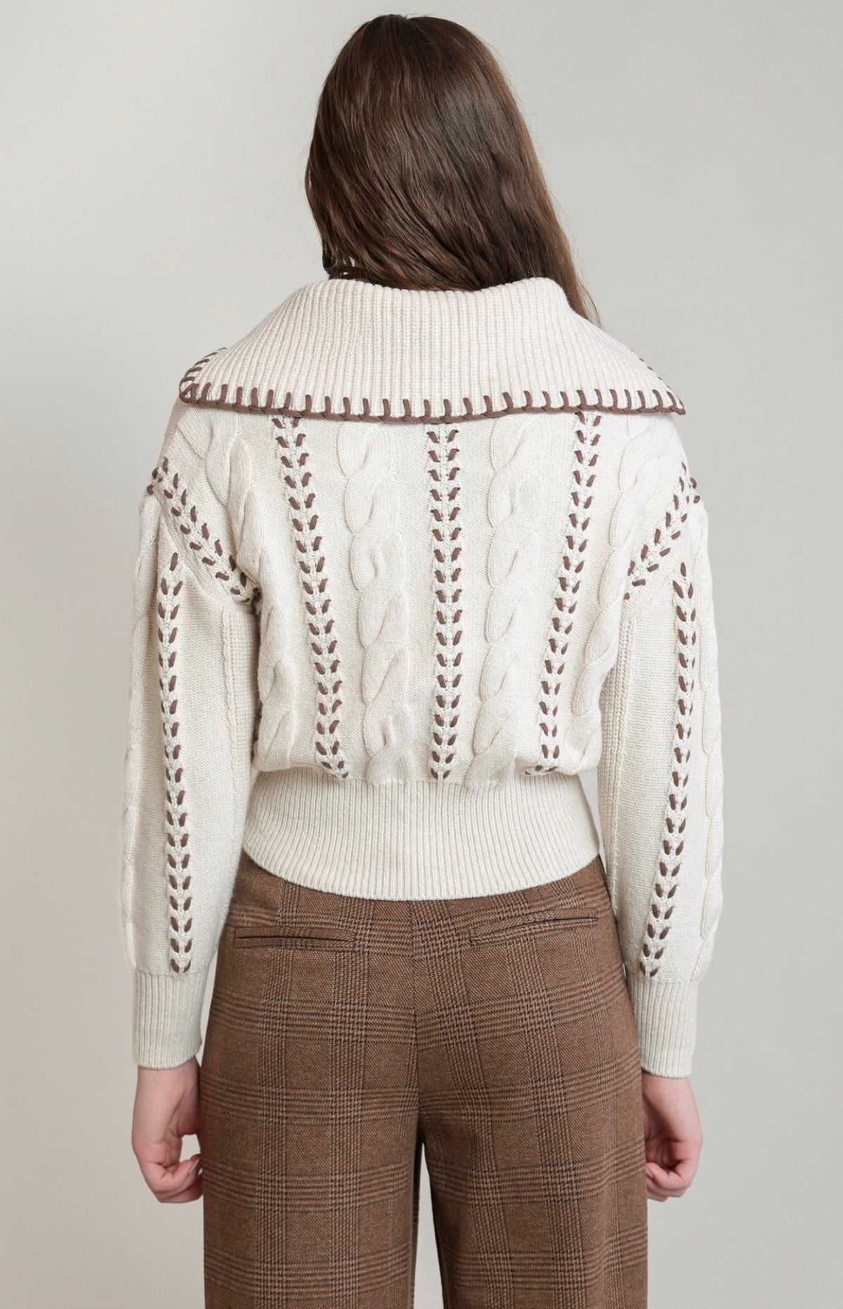 Cable Zip-Up Cardigan Oatmeal
