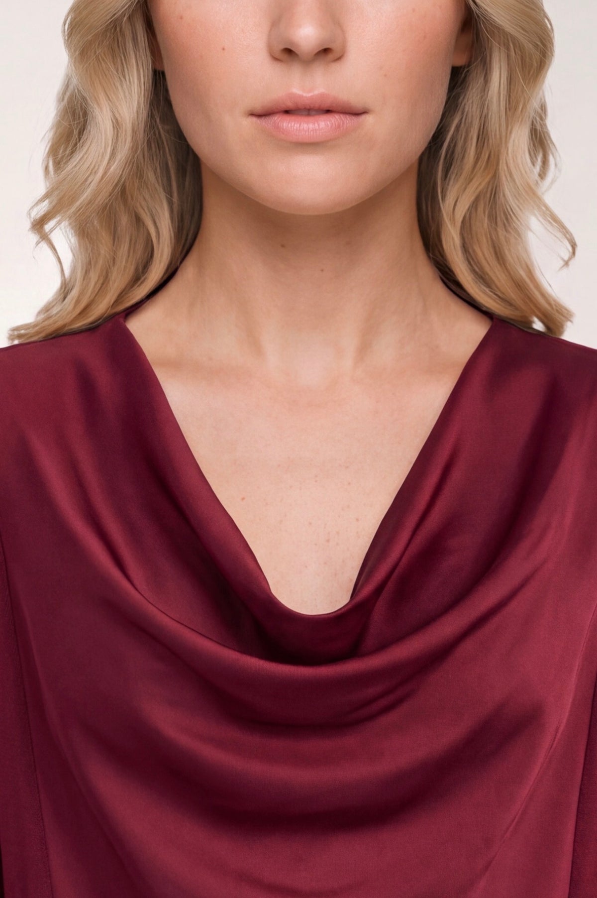 Long Sleeve Drape Neck Woven Sweater Cranberry