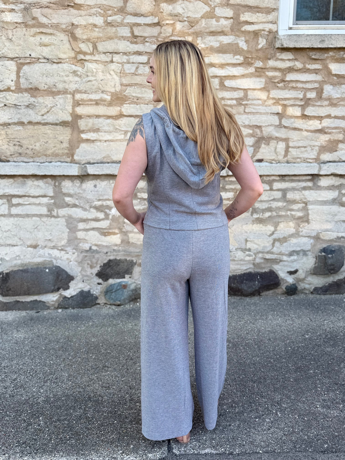 Grey Button Vest Hoodie