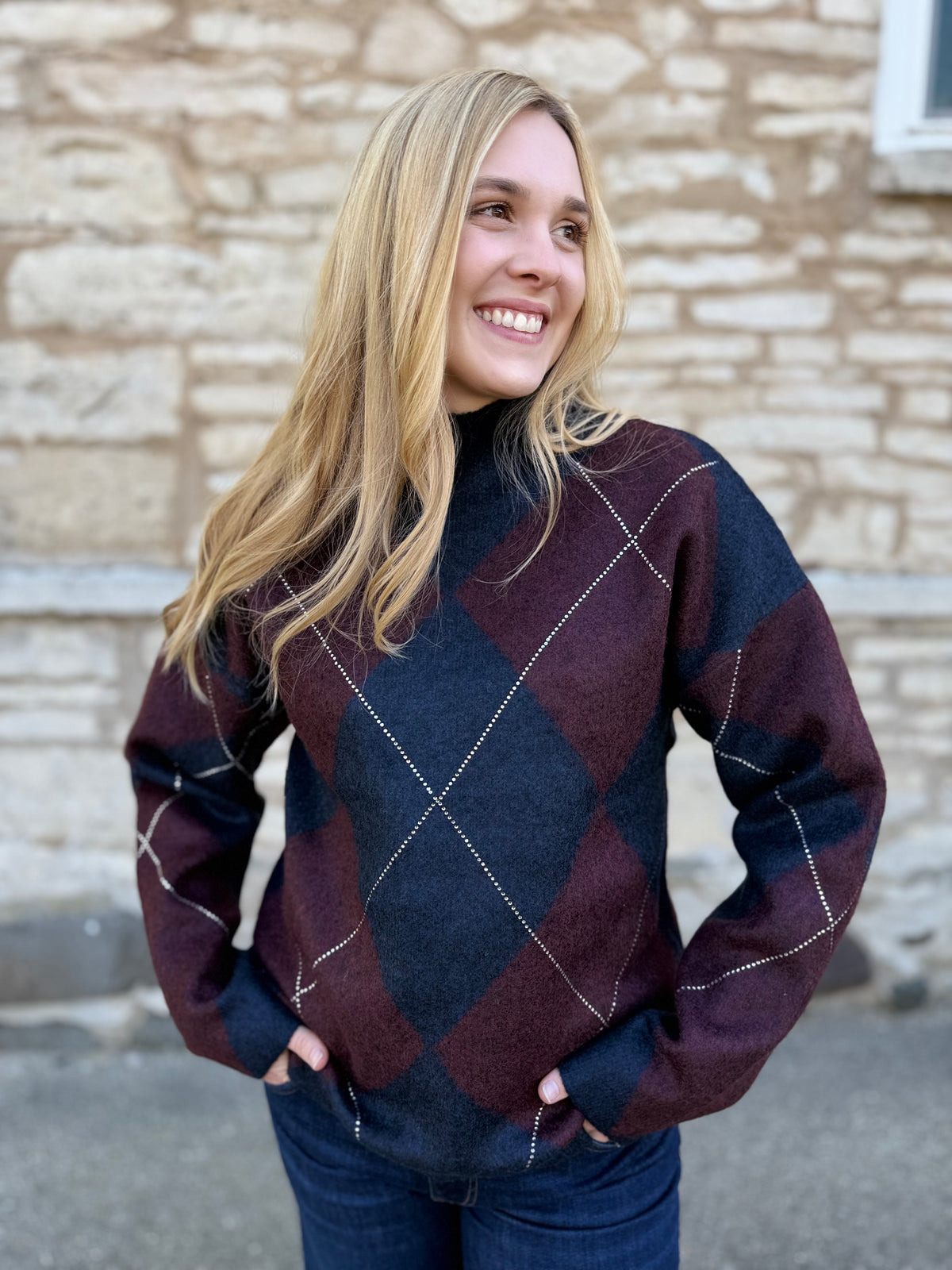 Thessaly Sweater Sapphire Argyle