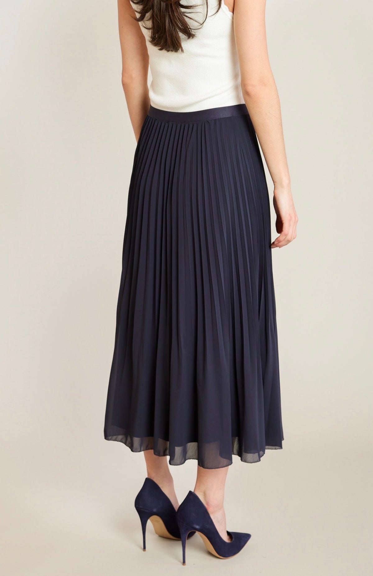 Pleated Midi Skirt Navy