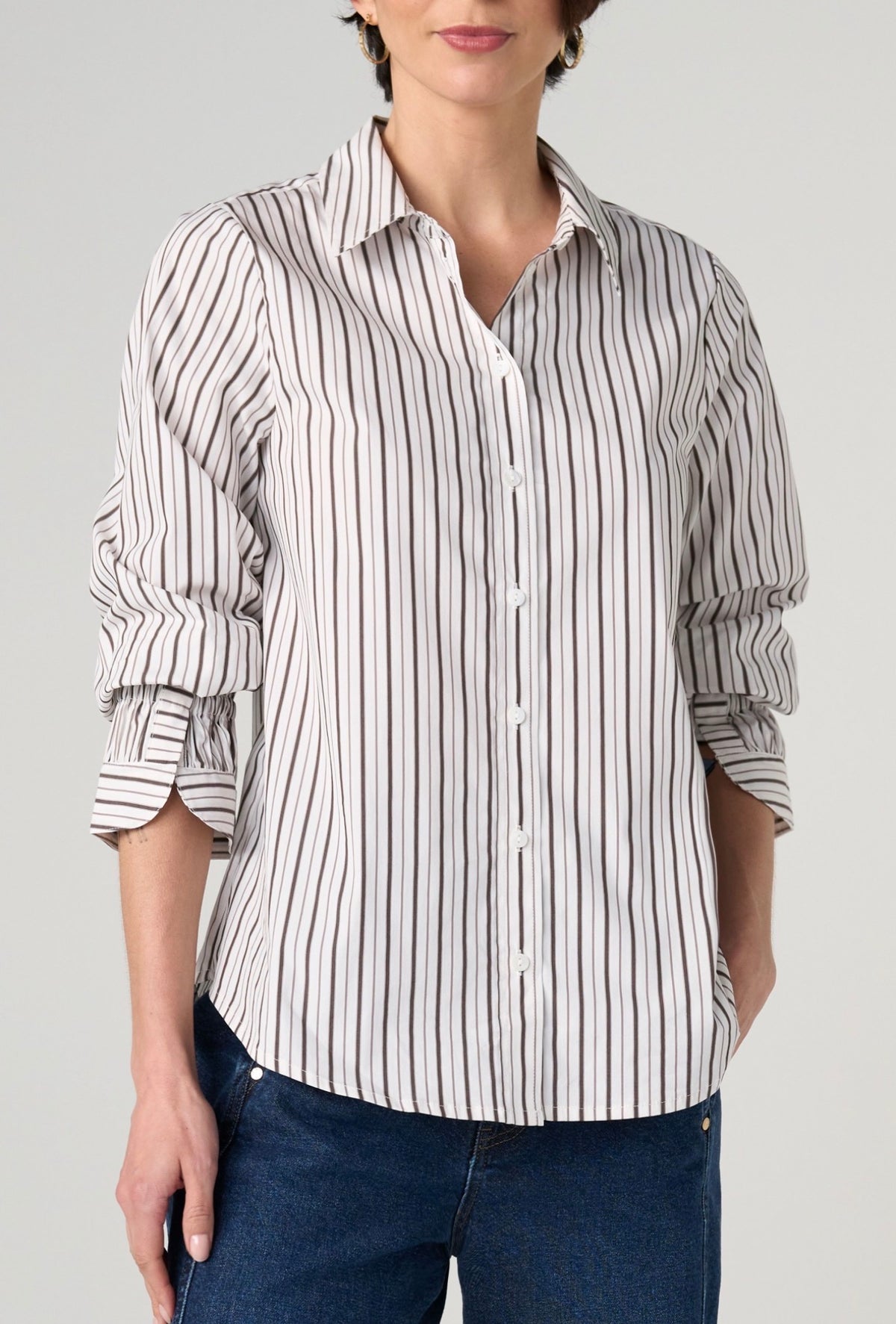 Striped Button Front Top Crm/Drk Expresso