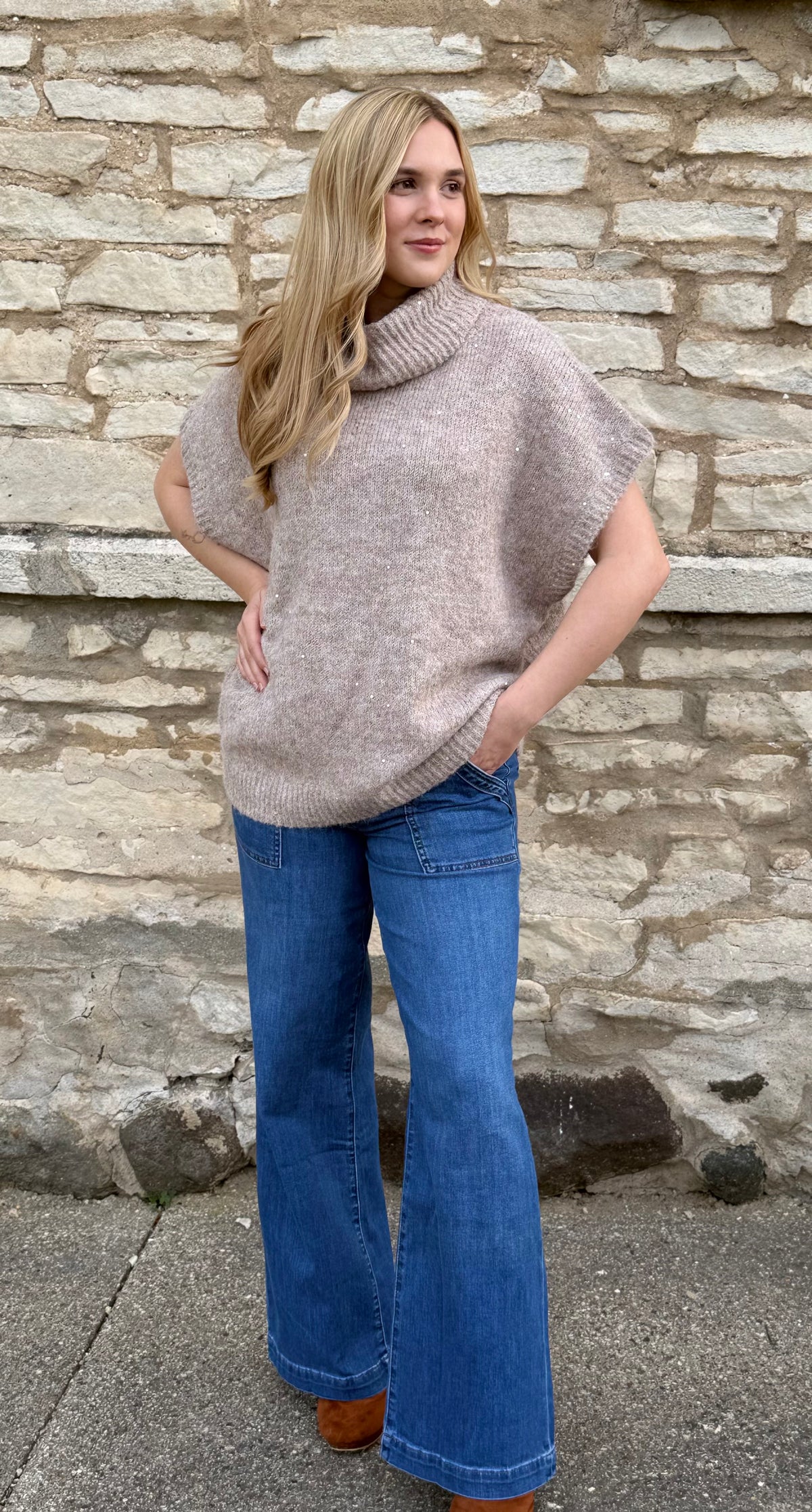 Turtle Neck Sequin Sleeveless Sweater