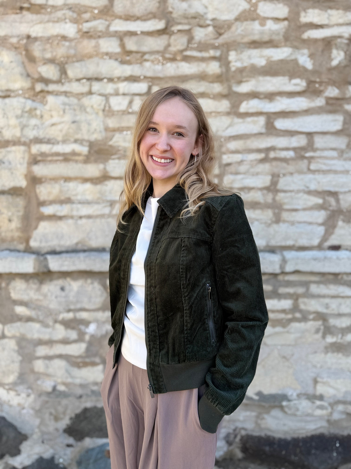 Zippered Front Collared Bomber Jacket