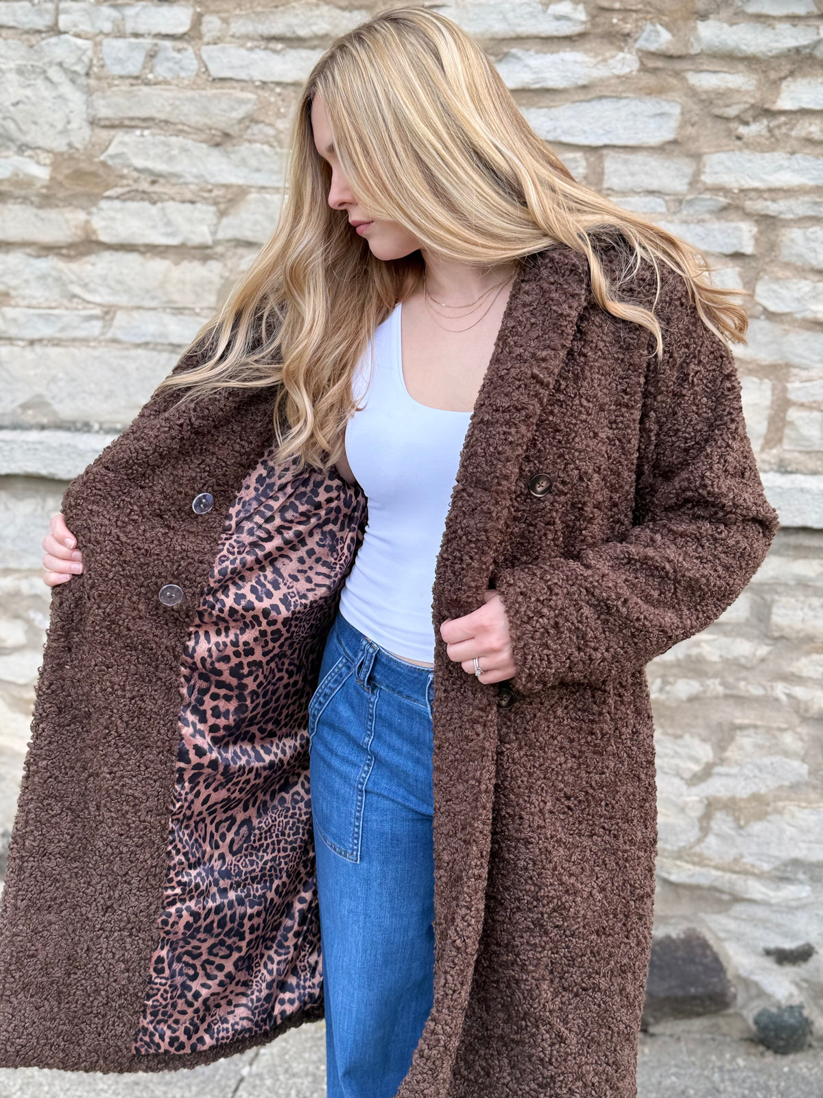 Double Breasted Coat Teddy Brown