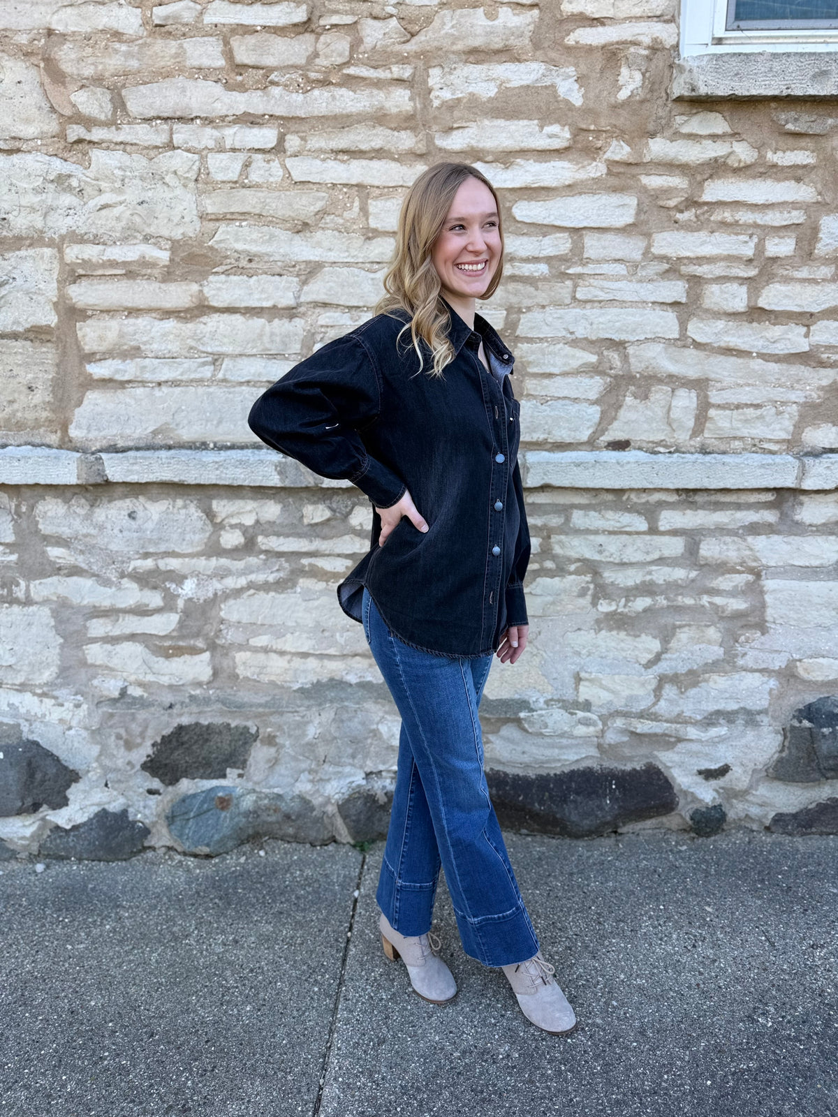 Washed Black Denim Oversized Fit Shirt