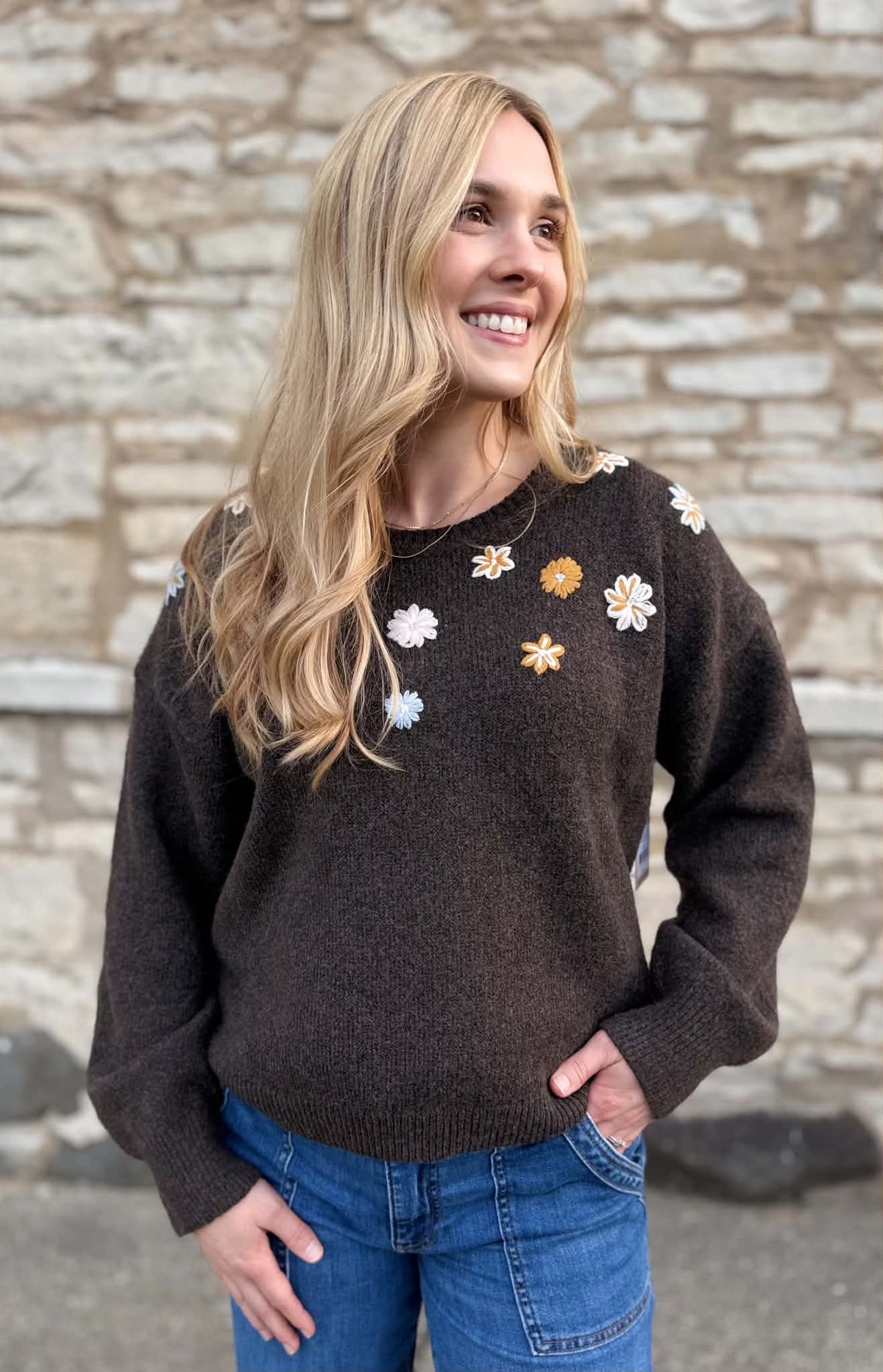 Embroidered Flower Sweater Expresso