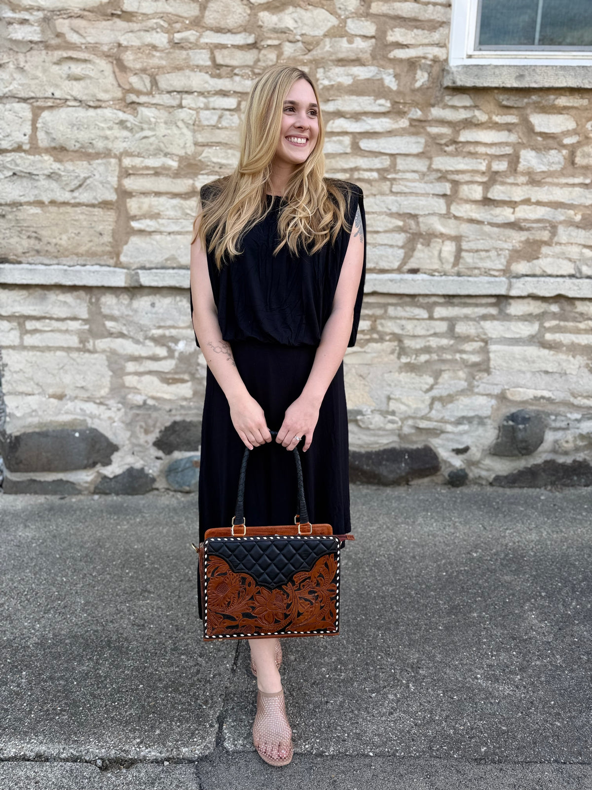 Asymetrical Draped Knit Dress Black