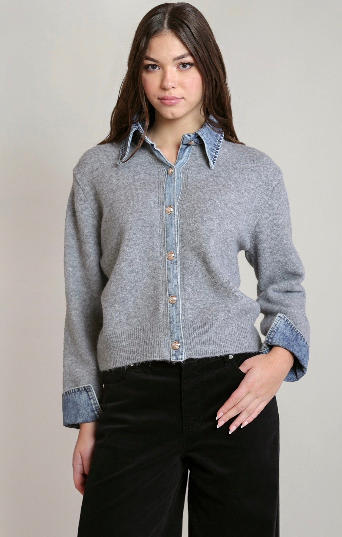 Denim Trim Sweater