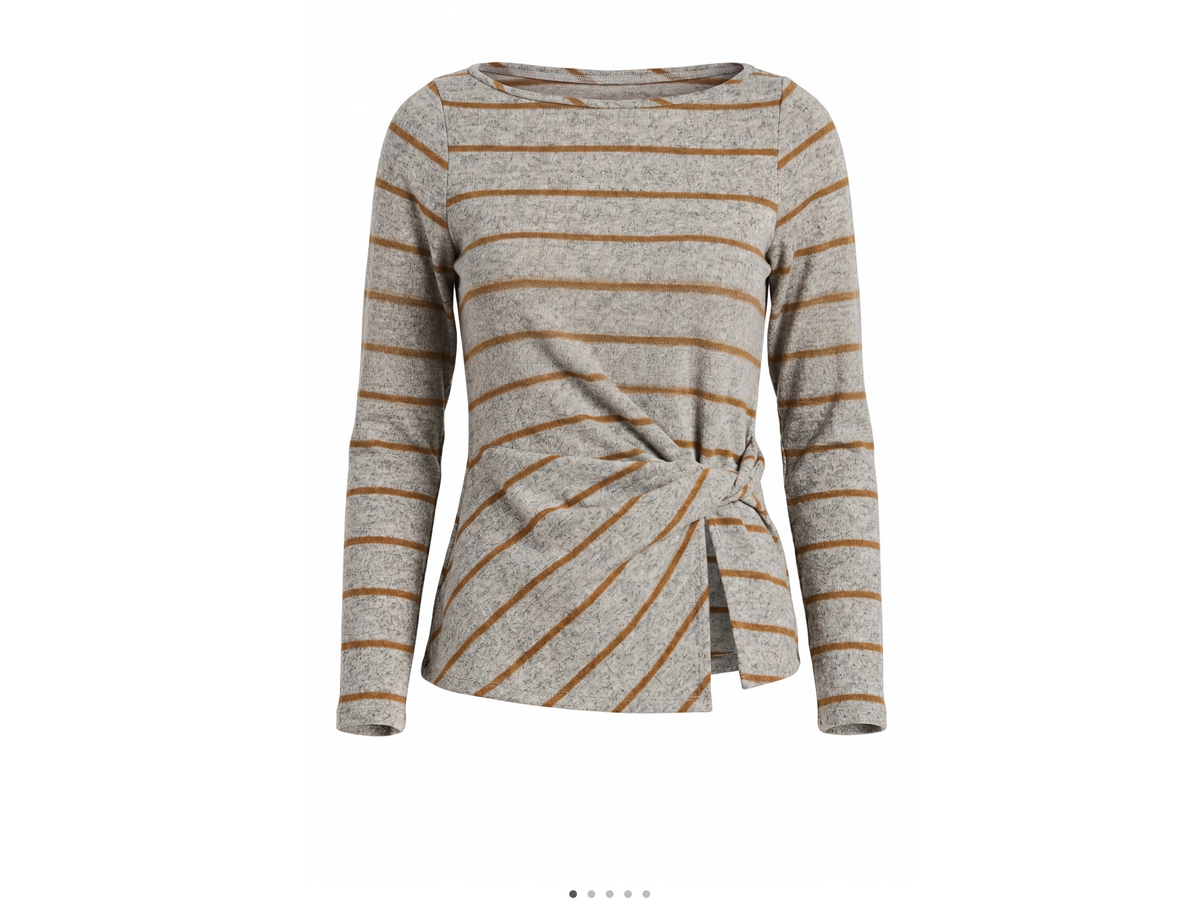 Long Sleeve Boat Neck Top With Twist Detail