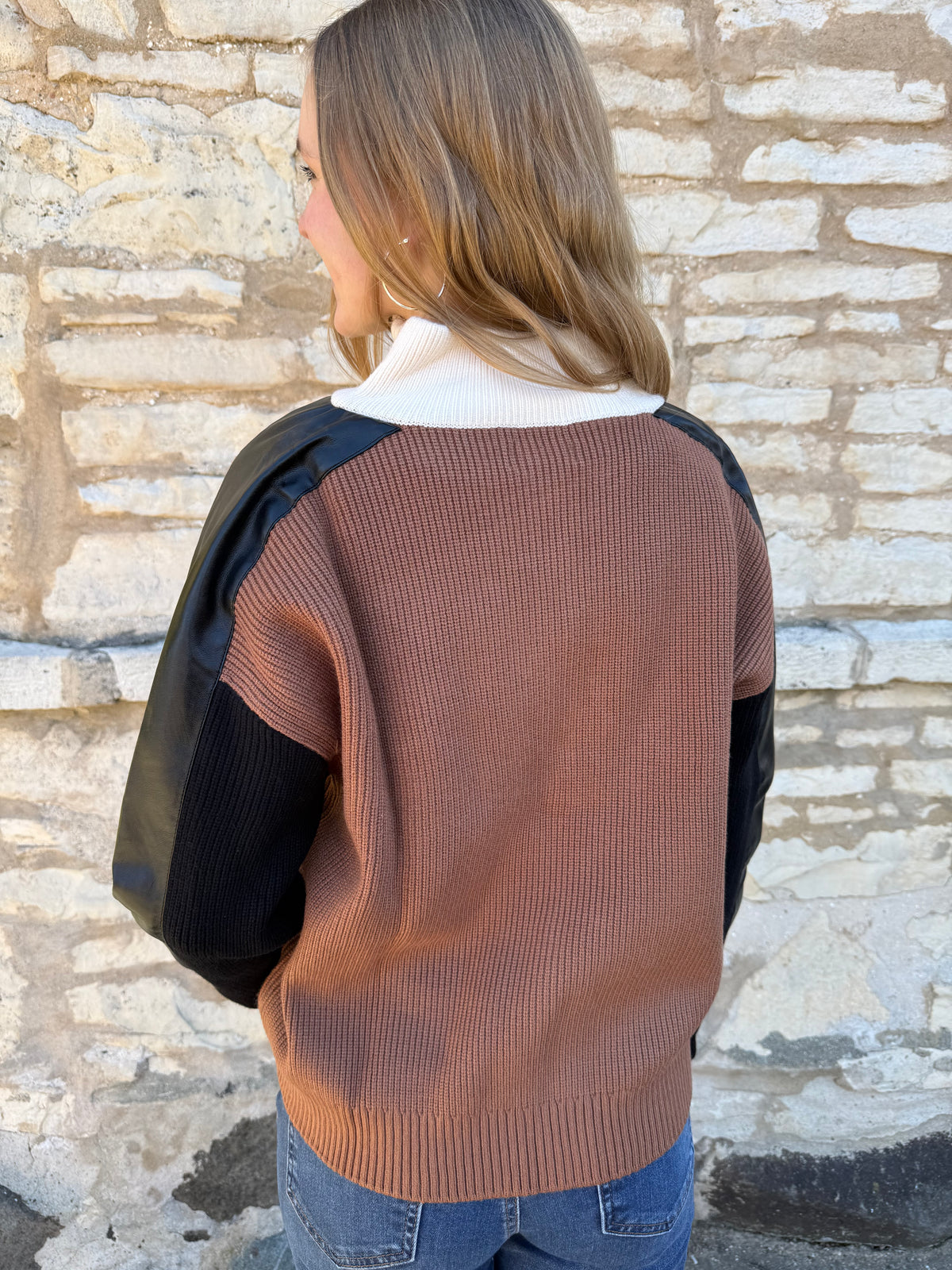 Color Block Quarter Zip Sweater