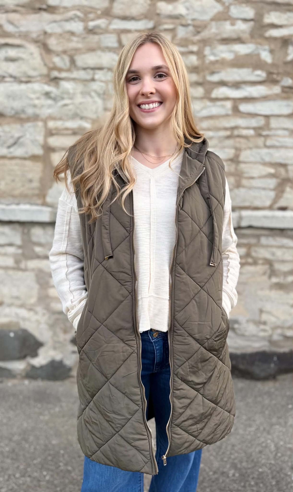 Quilted Puffer Long Hooded Vest