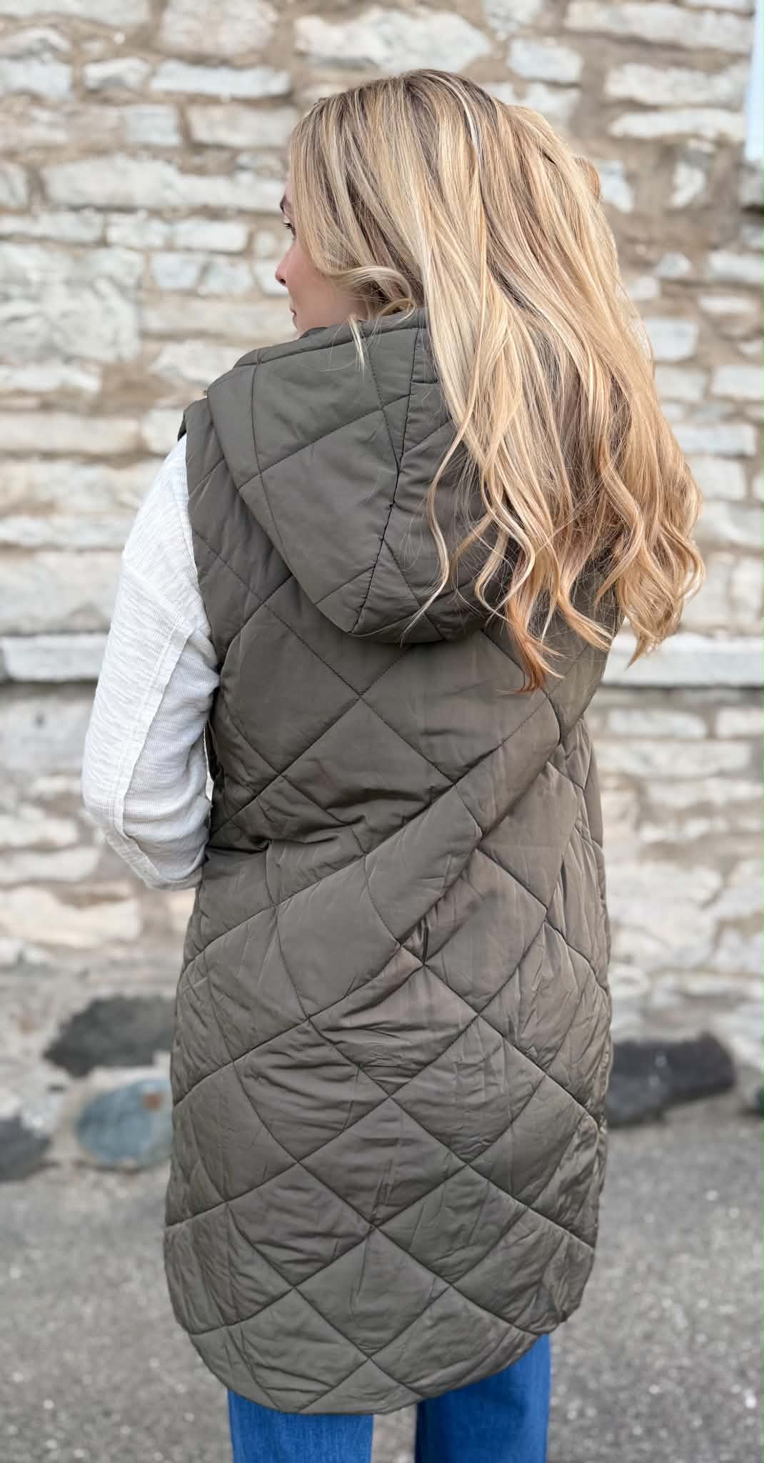 Quilted Puffer Long Hooded Vest