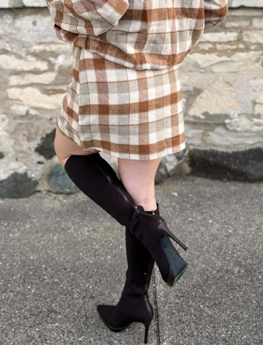 Faux Wool Plaid Mini Skirt Caramel