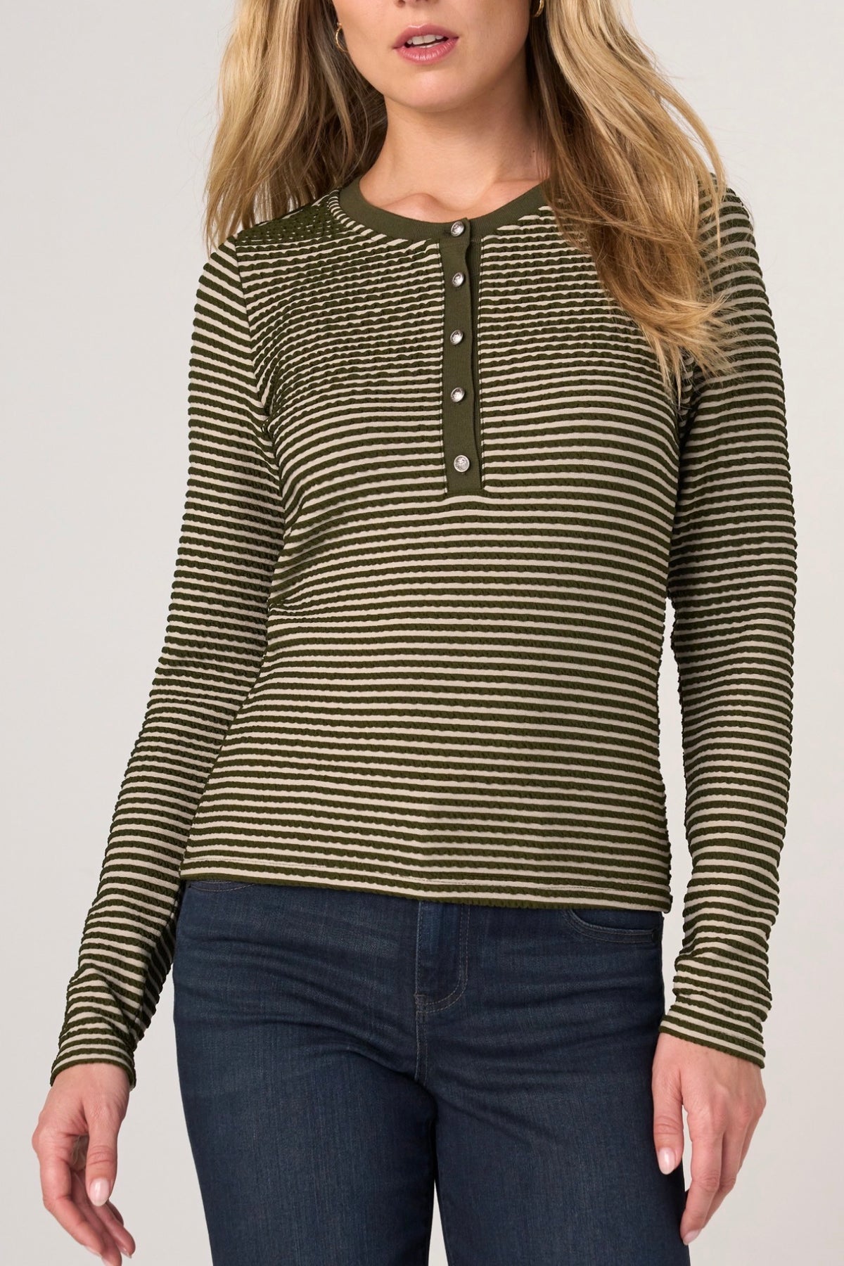 Long Sleeve Henley Top With Trim