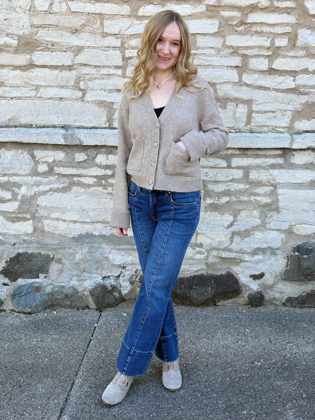 Patch Pocket Cardigan Taupe Heather