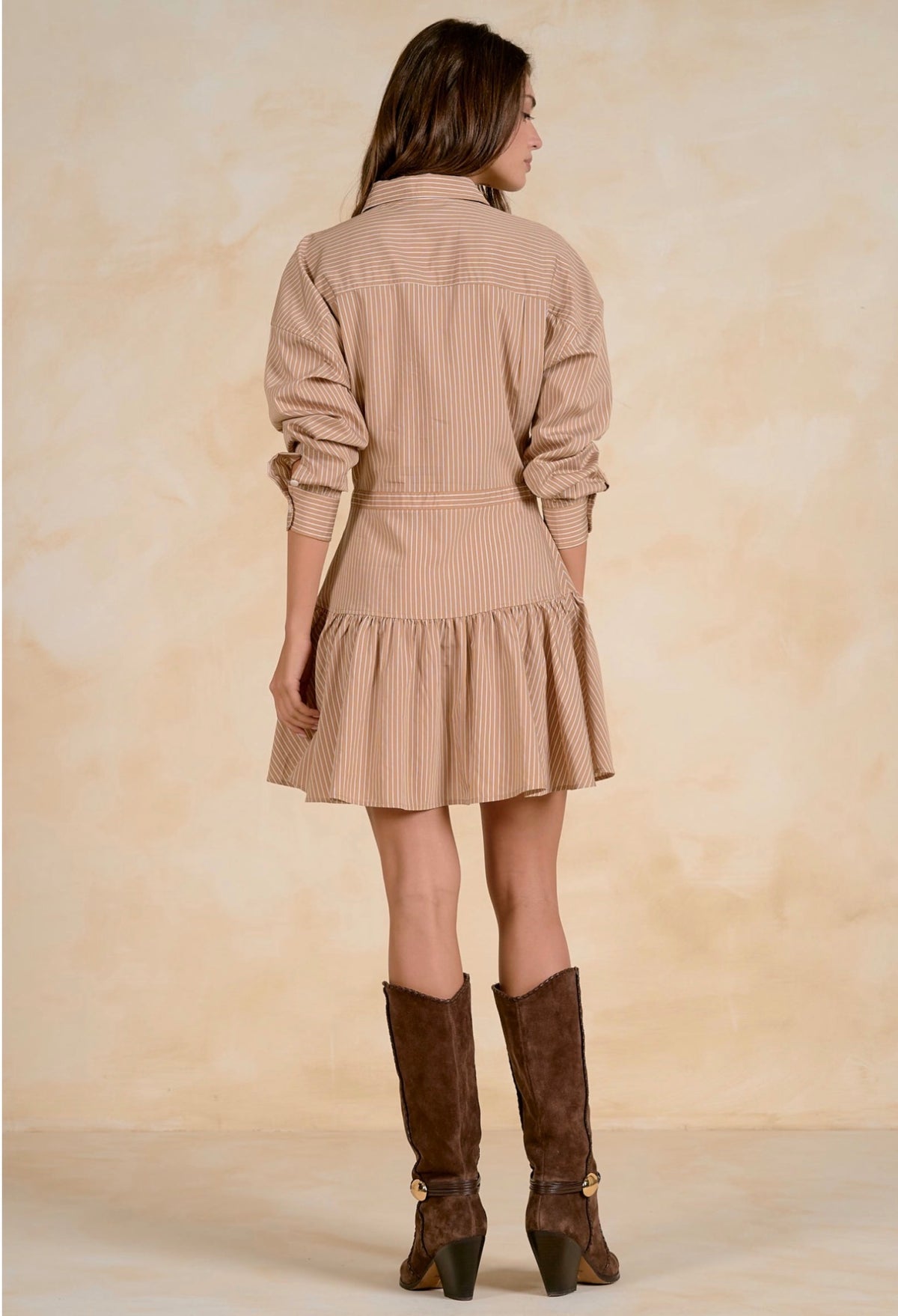 Button Down Dress Tan Stripe