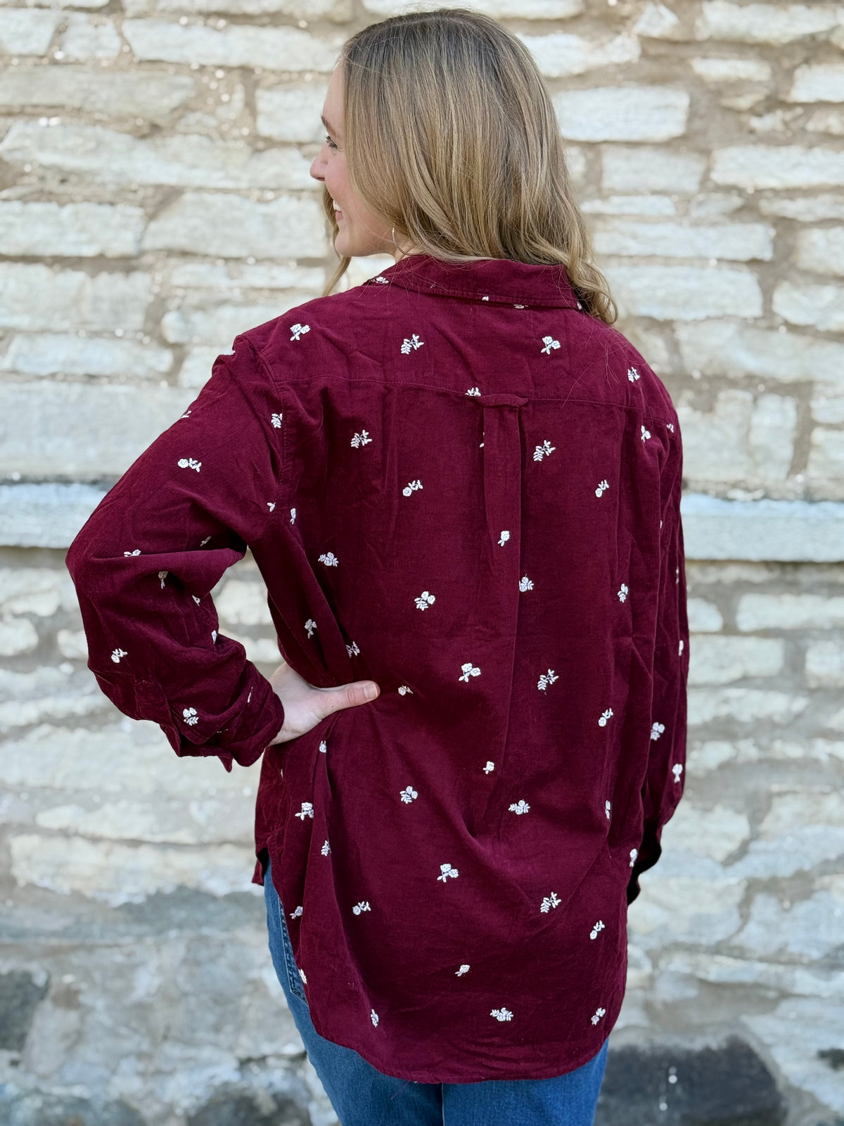 Cord Embroidered Button Up Tea Rose