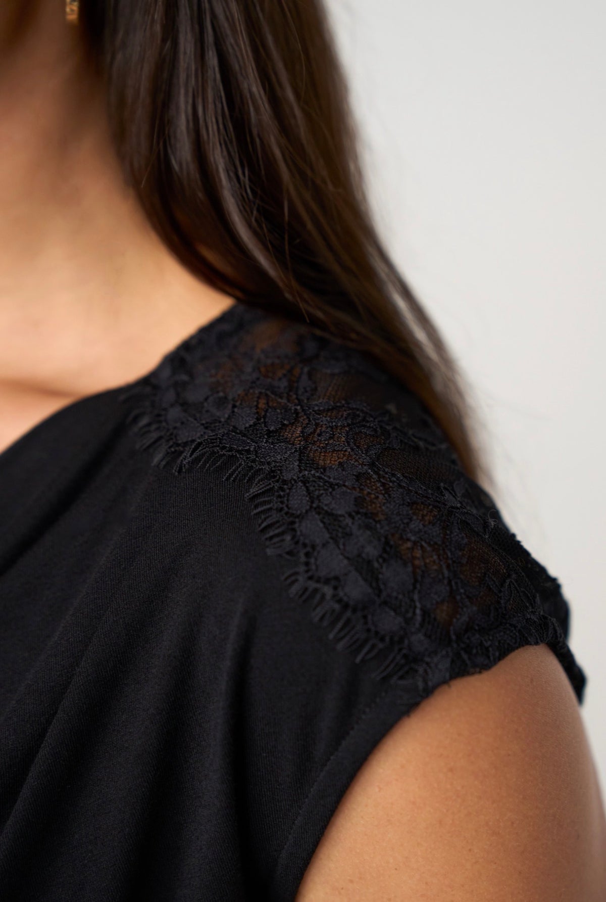 Draped Neck Sleeveless Knit Top W/Lace