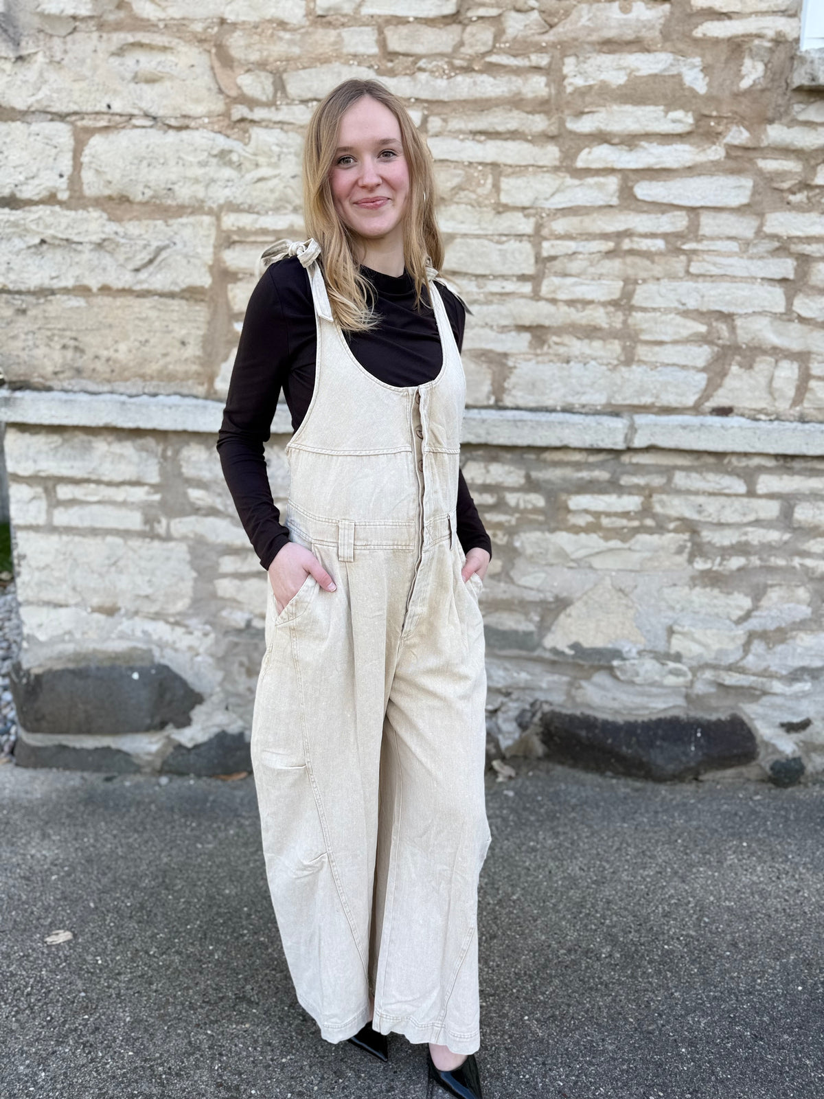 Washed Denim Barrel Pant Overalls