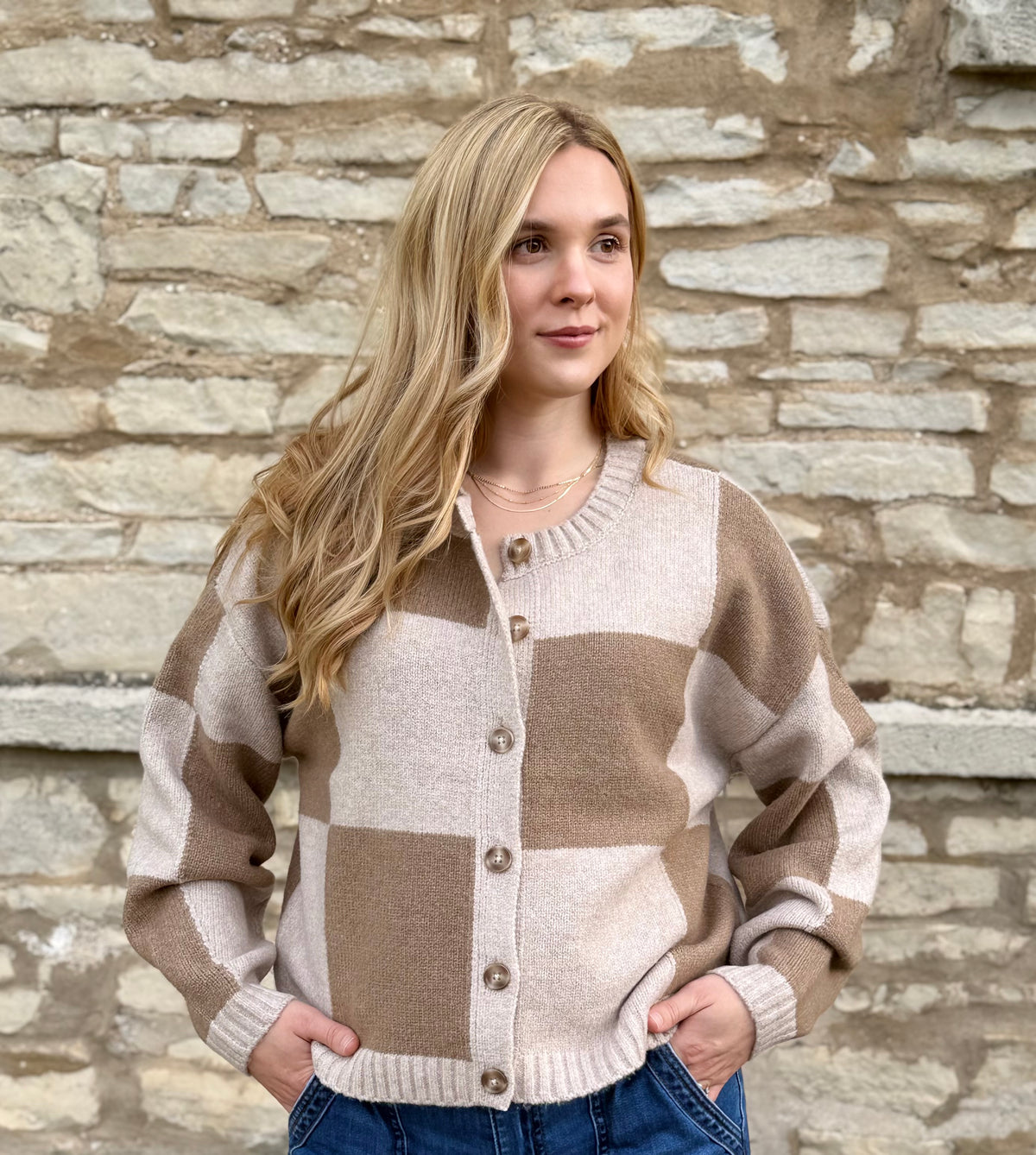 Block Cardigan Light Heather Taupe