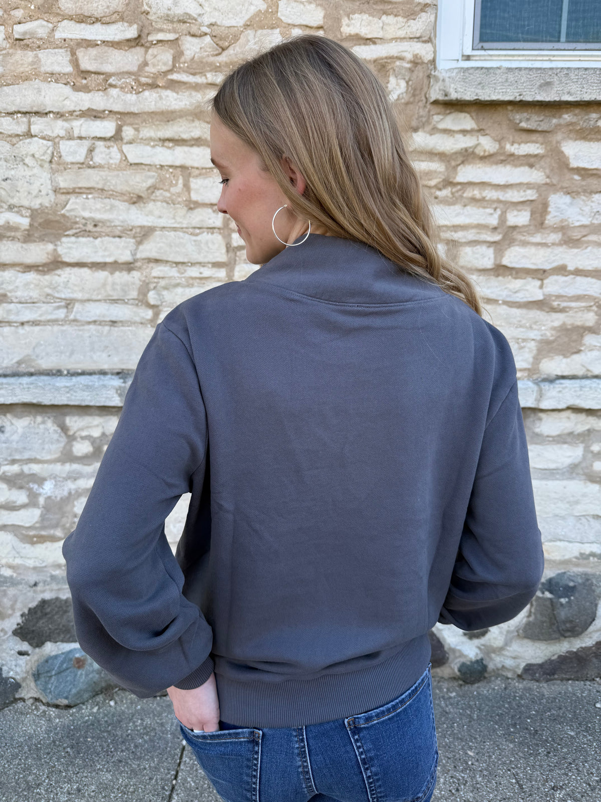 Cotton Cashmere Terry Open Mock Neck