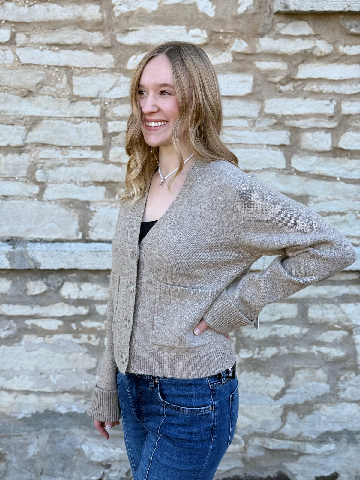 Patch Pocket Cardigan Taupe Heather