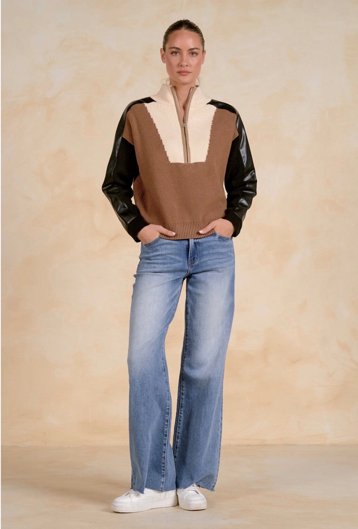 Color Block Quarter Zip Sweater