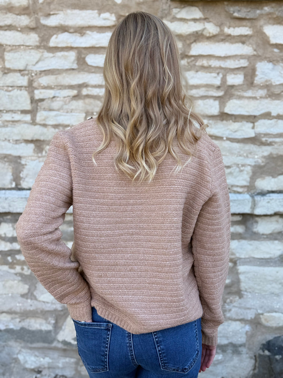 Button Detailed Textured Sweater Graham Cracker