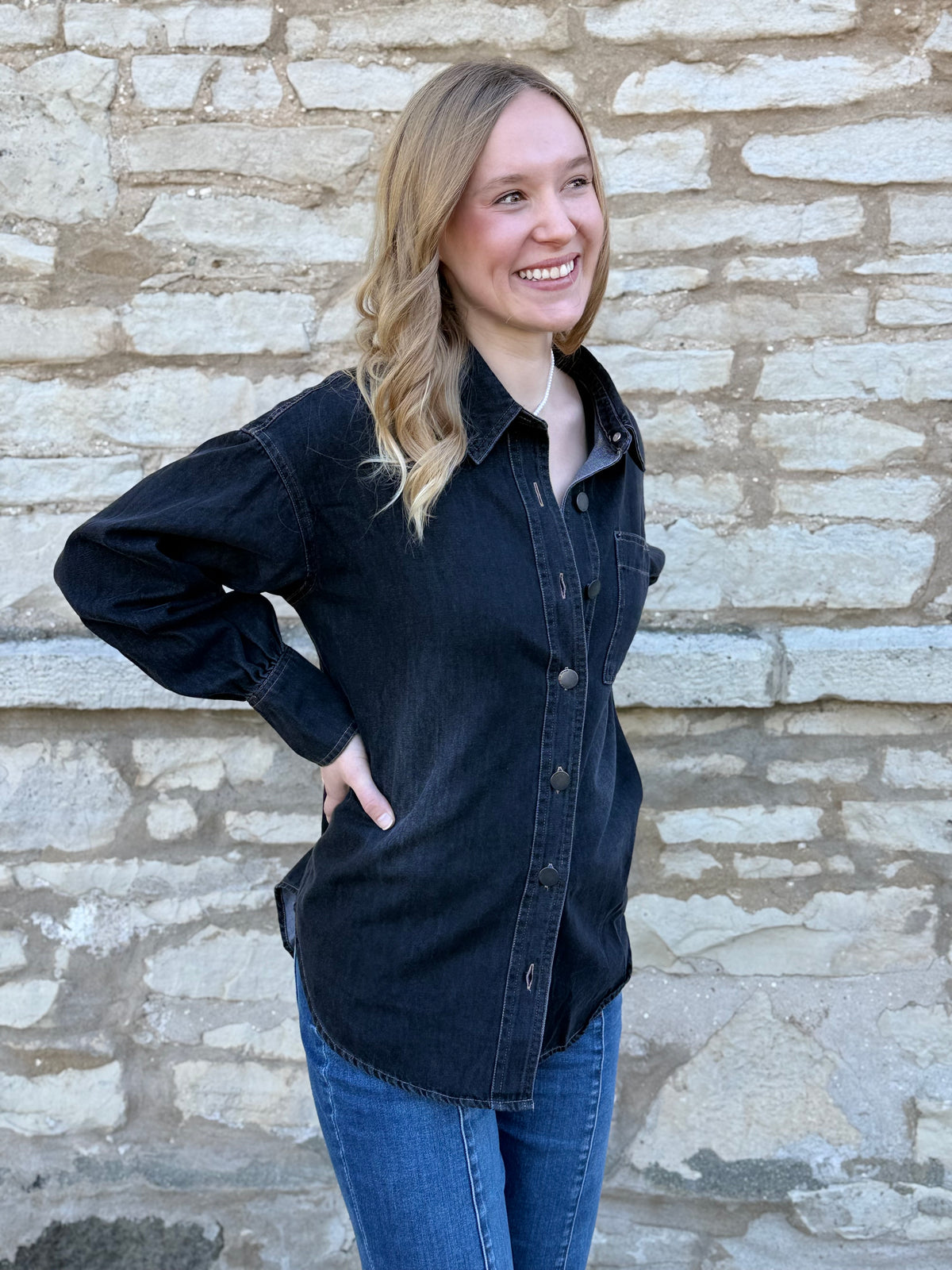 Washed Black Denim Oversized Fit Shirt