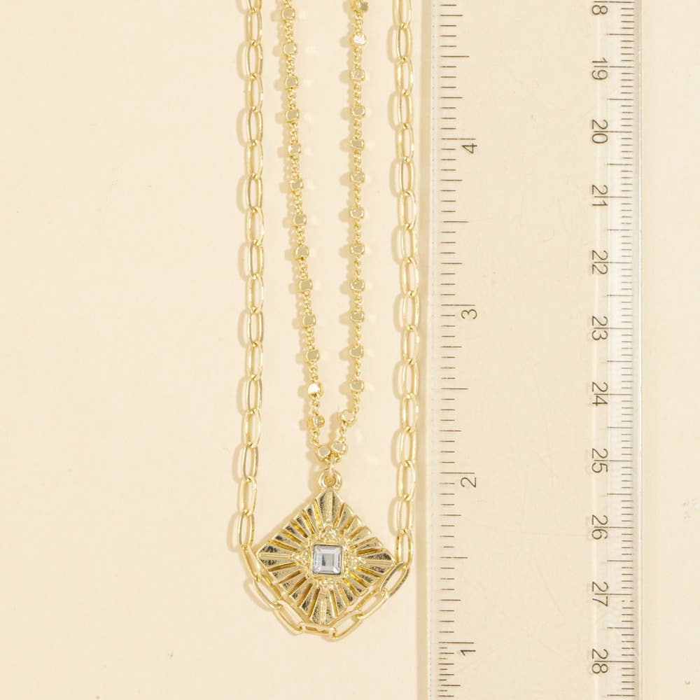 Crystal Sunburst Medallion Layered Necklace