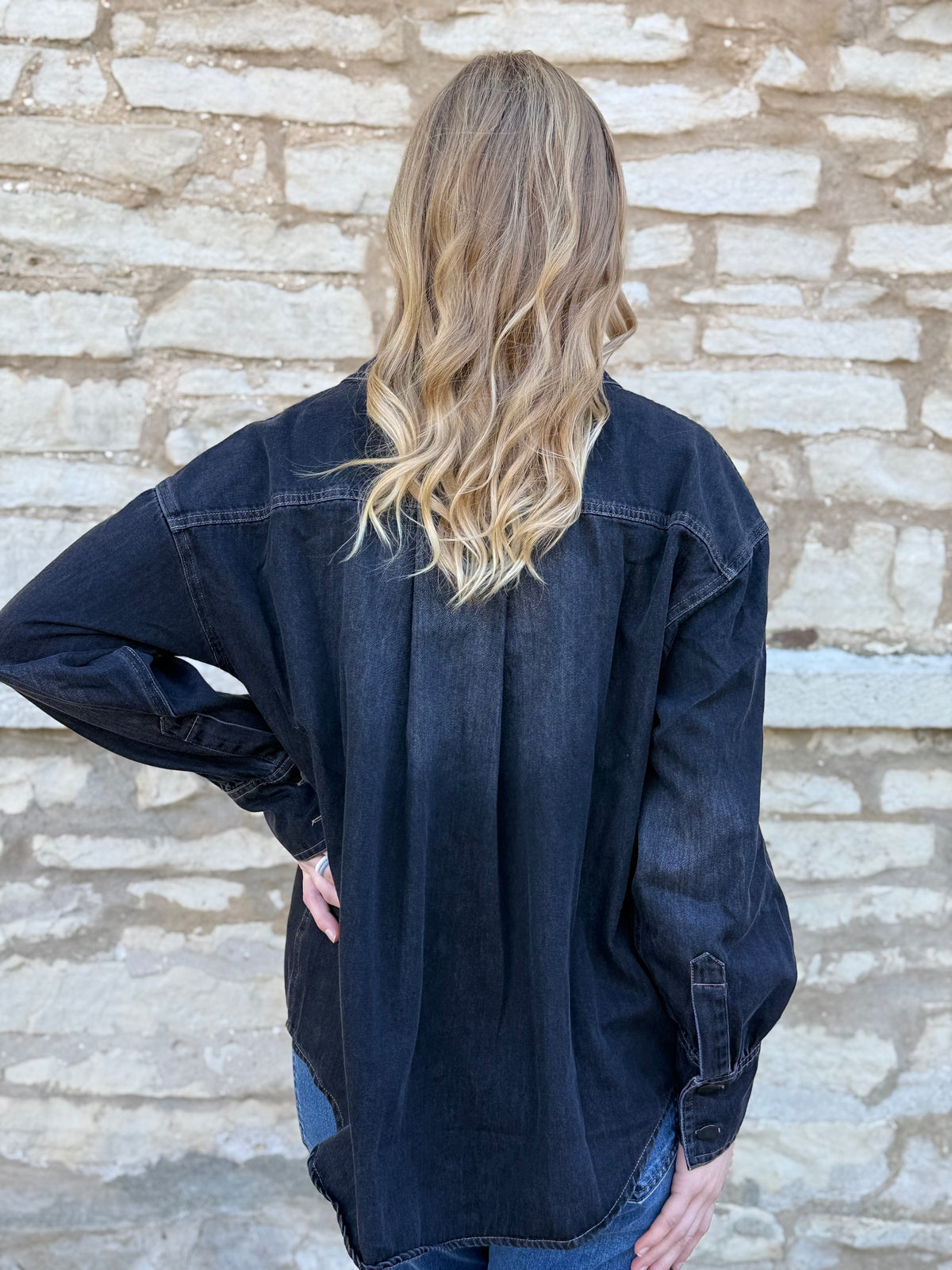 Washed Black Denim Oversized Fit Shirt