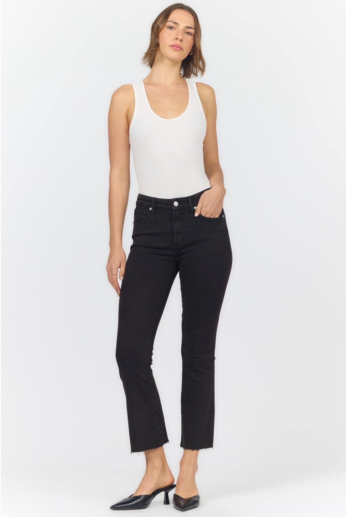 Jeanne Mid Rise Raw Hem Pant Chocolate Torte