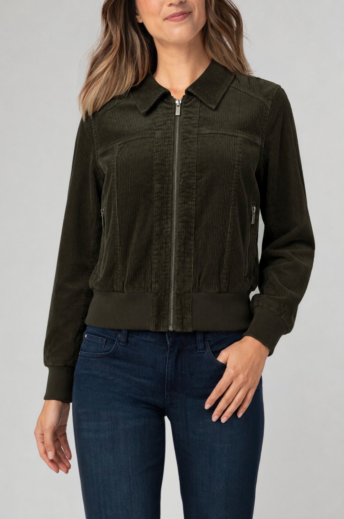 Zippered Front Collared Bomber Jacket