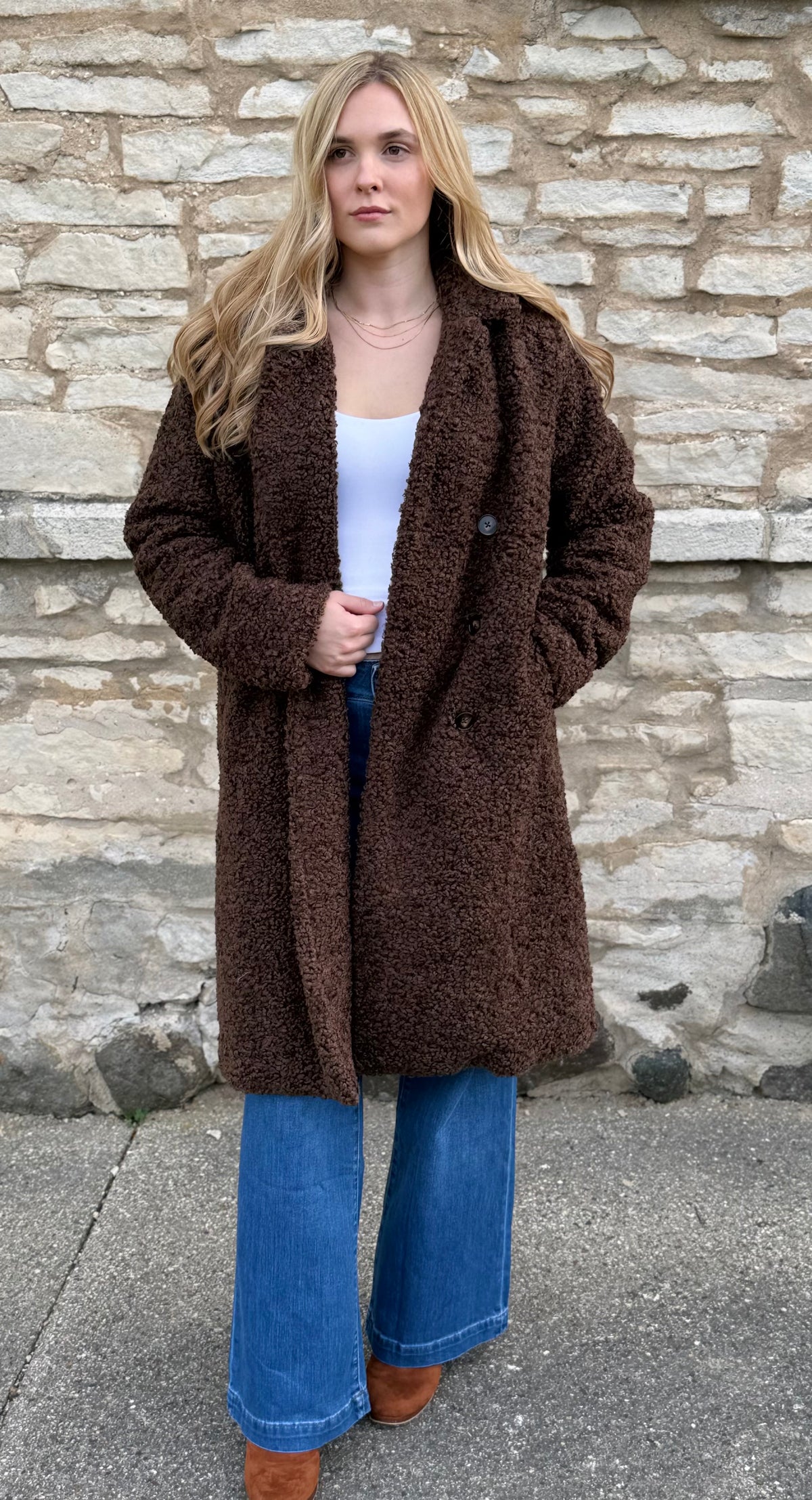 Double Breasted Coat Teddy Brown