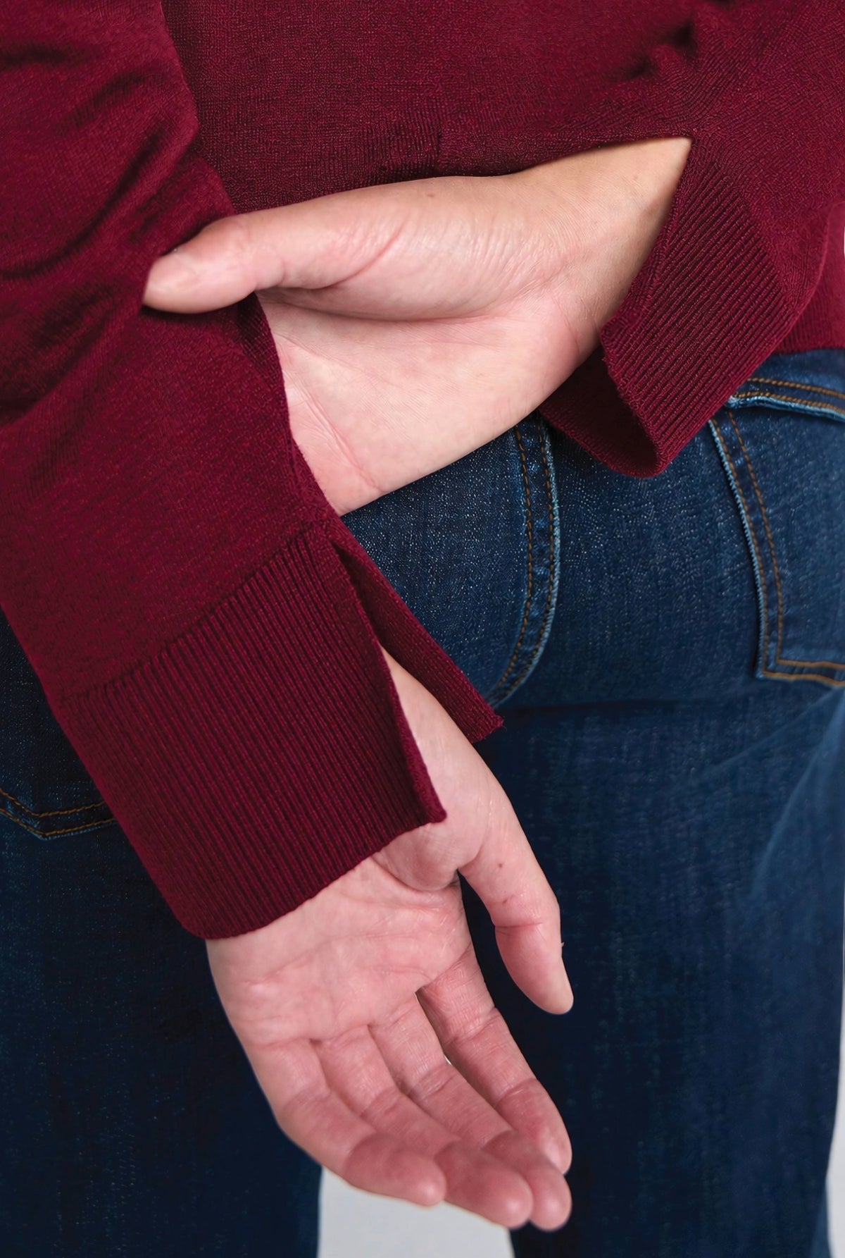 Long Sleeve Drape Neck Woven Sweater Cranberry