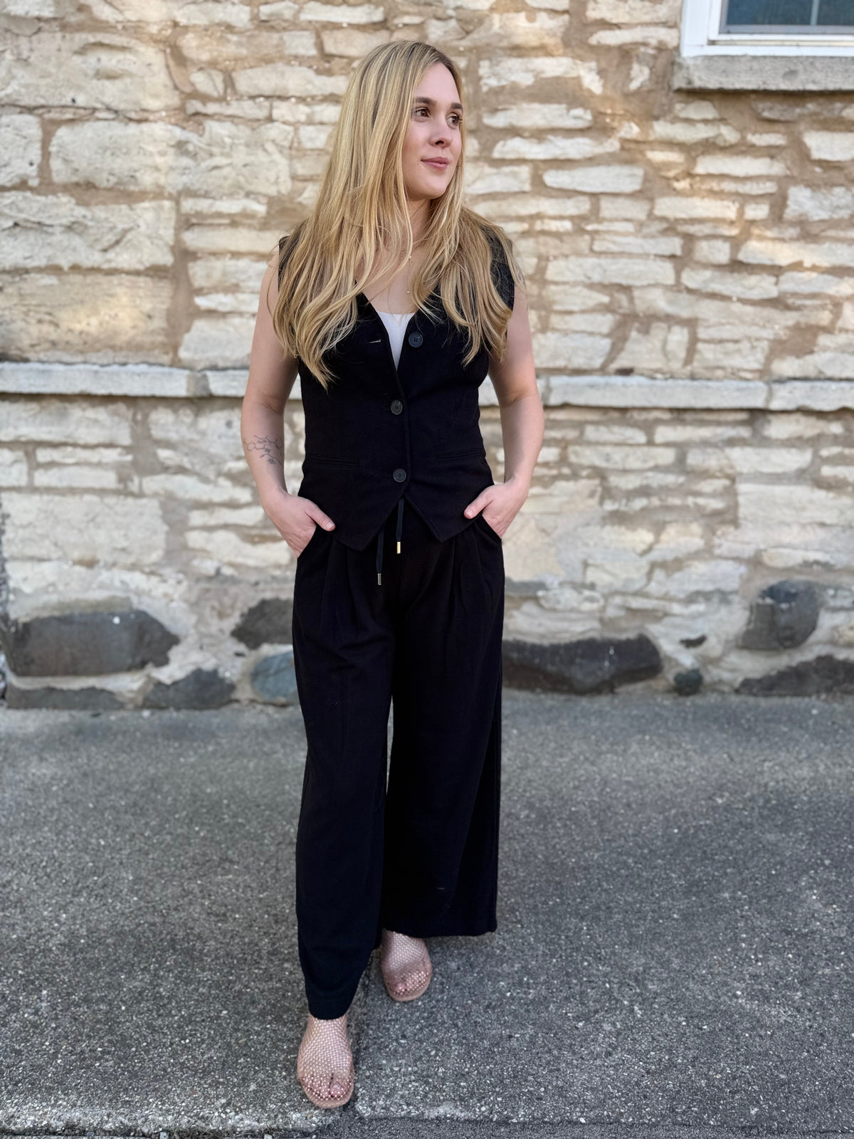 Black Button Vest Hoodie