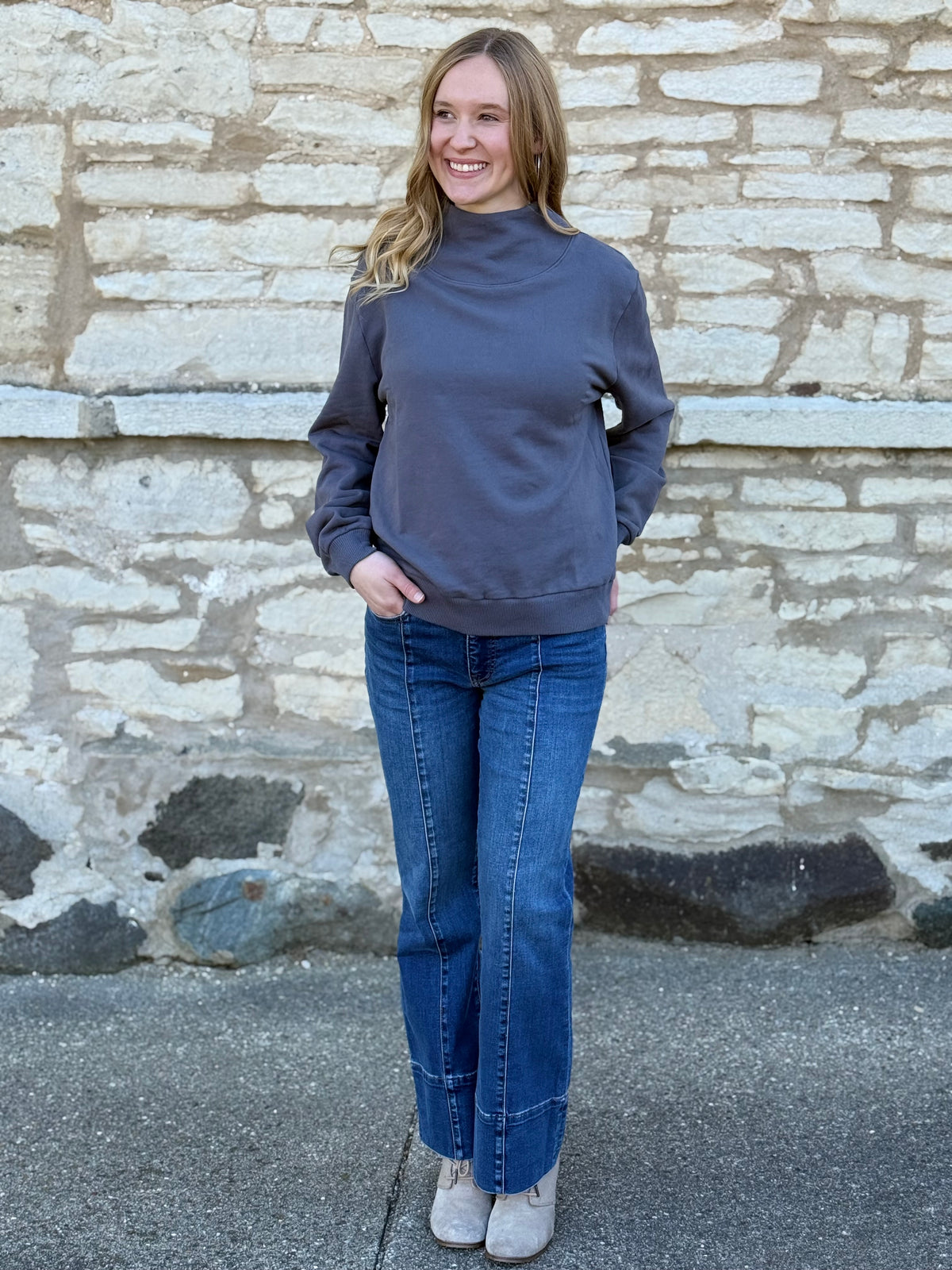 Cotton Cashmere Terry Open Mock Neck