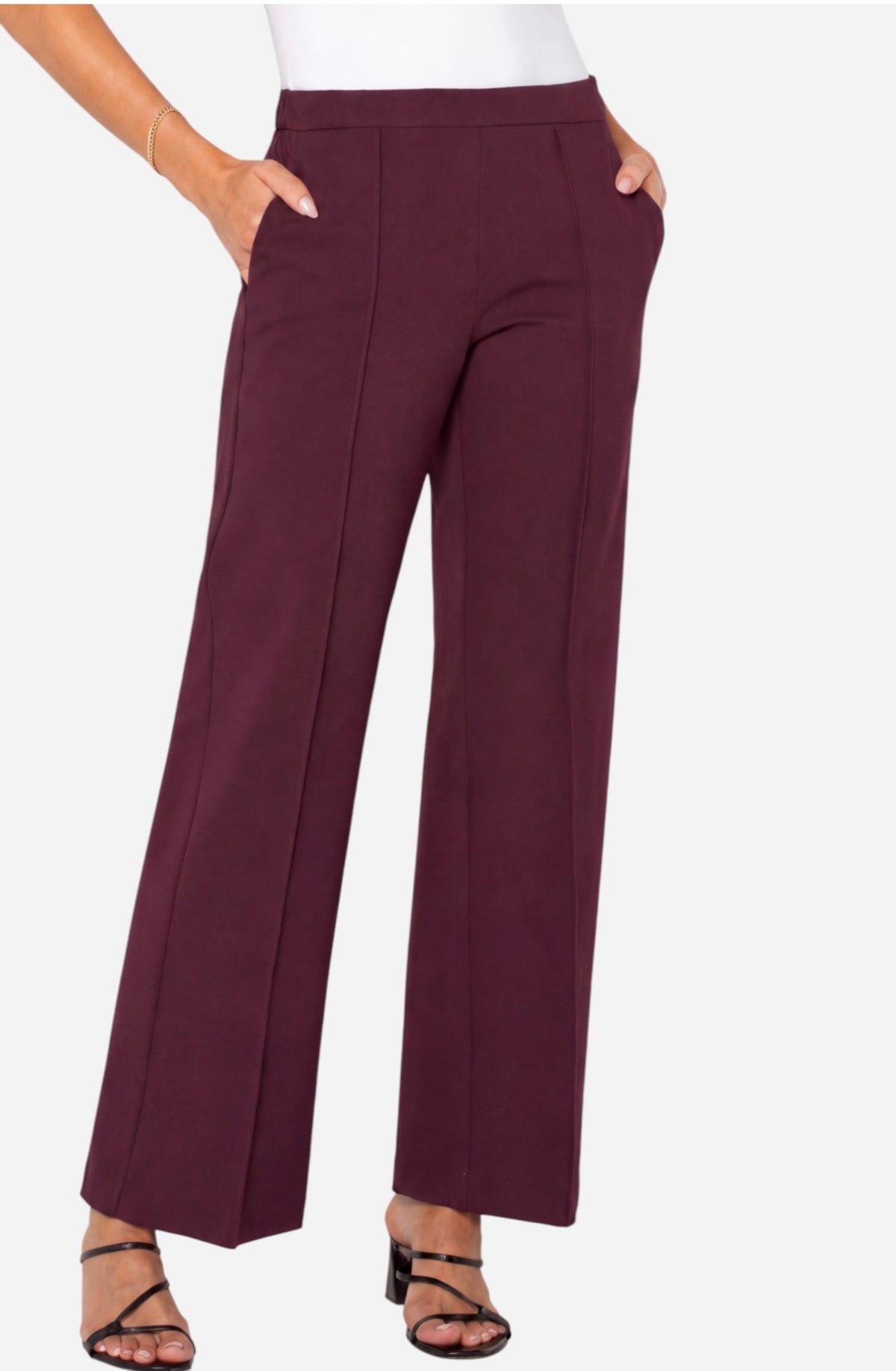Kayla Pull On Wide Leg Trousers Dark Oxblood