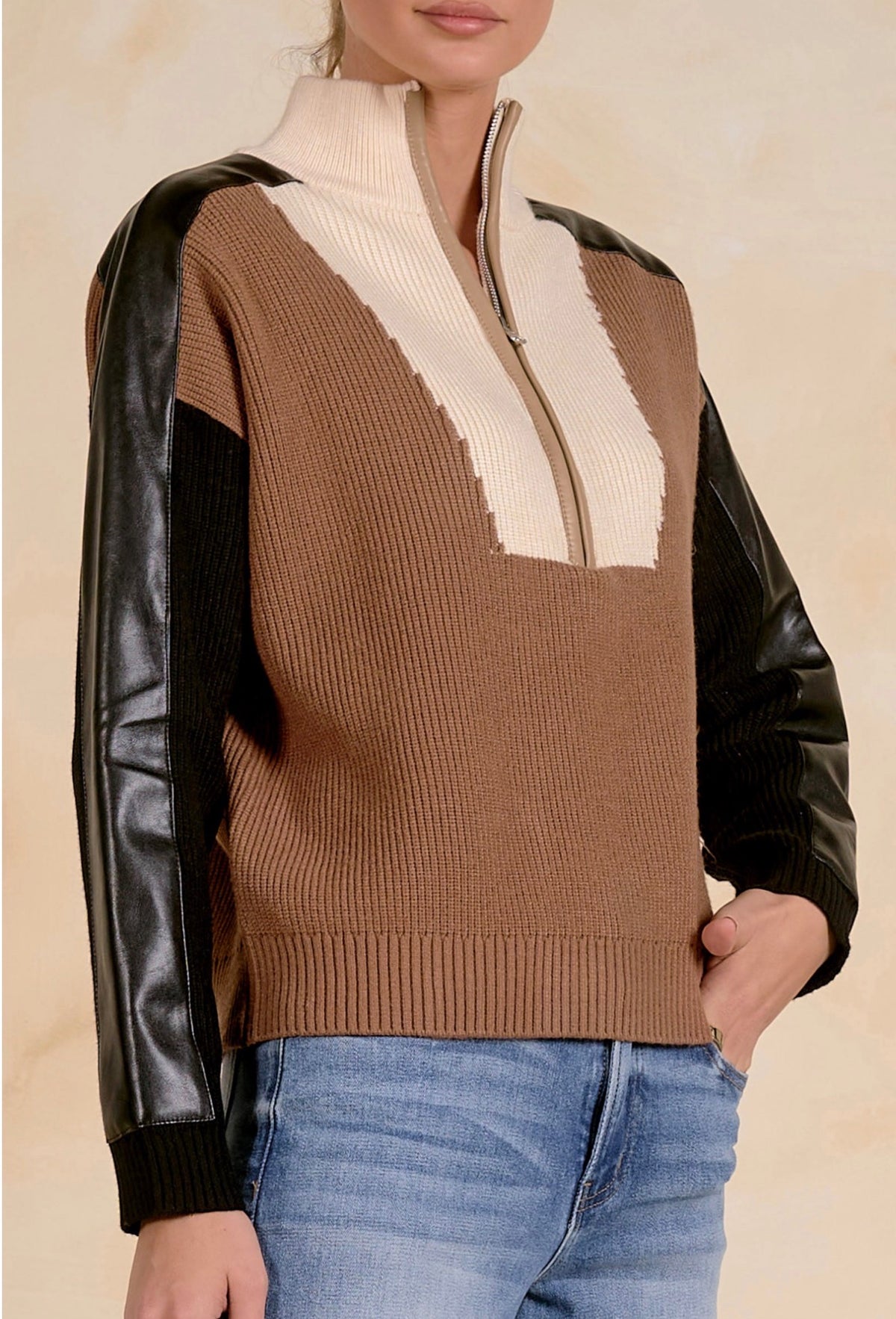 Color Block Quarter Zip Sweater