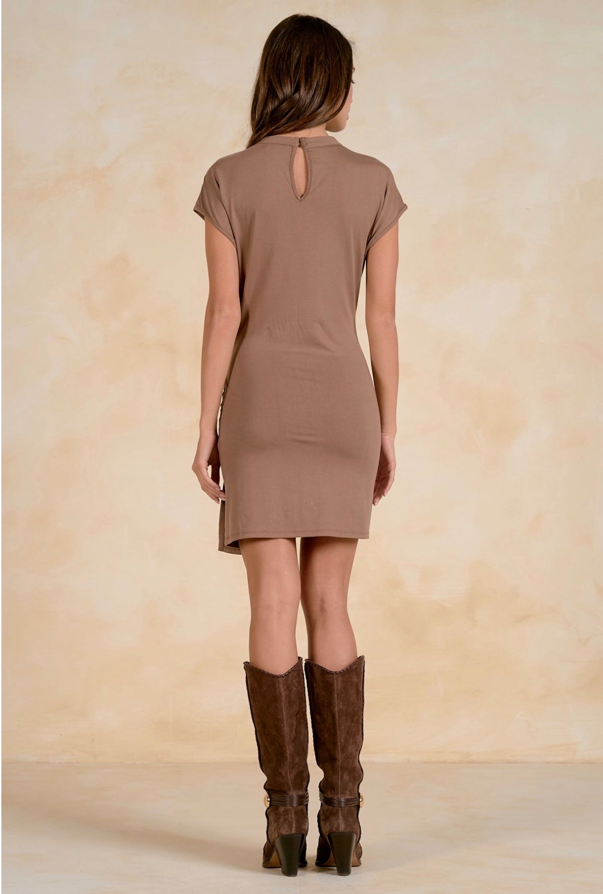 Cap Sleeve Dress Light Brown