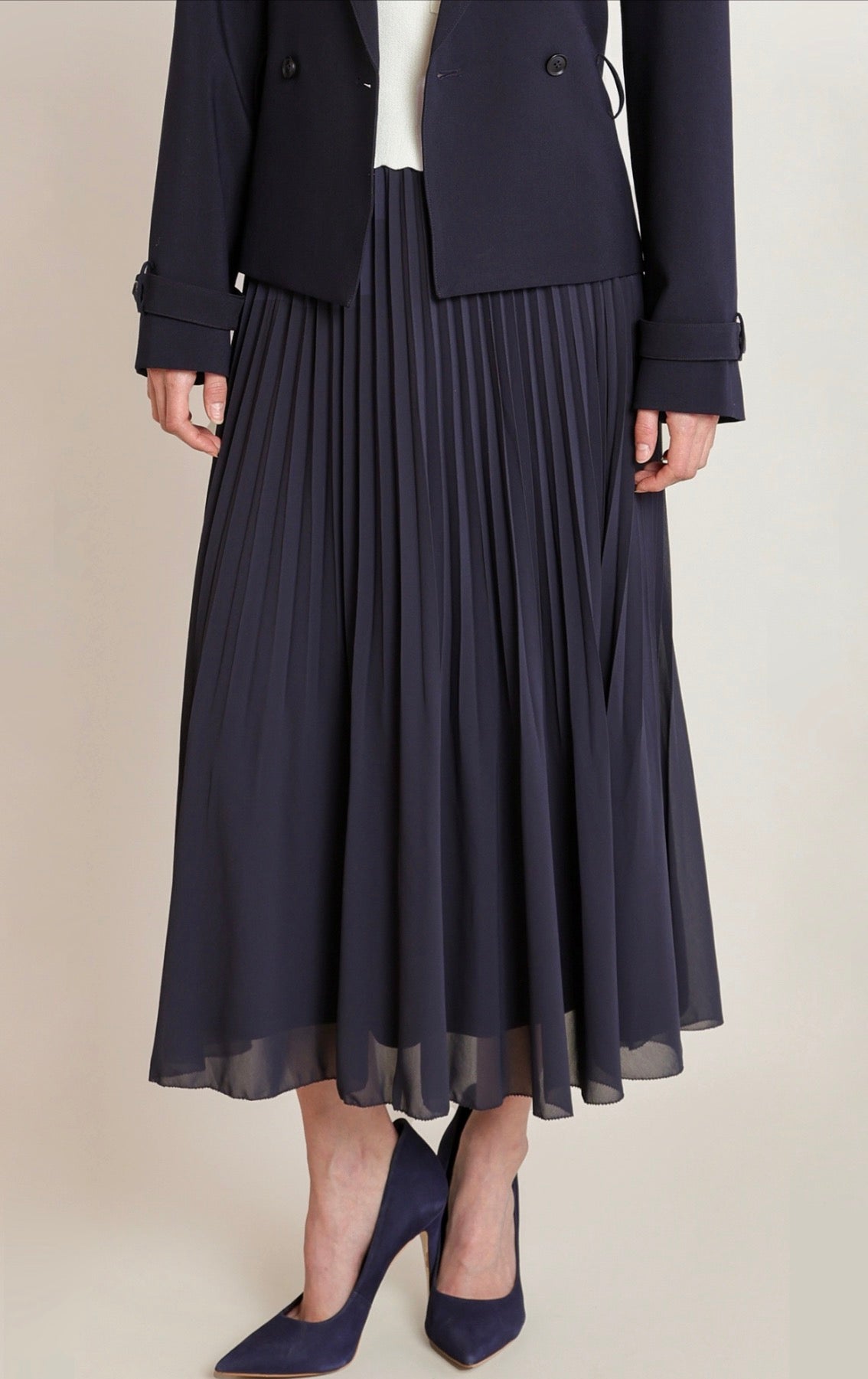 Pleated Midi Skirt Navy