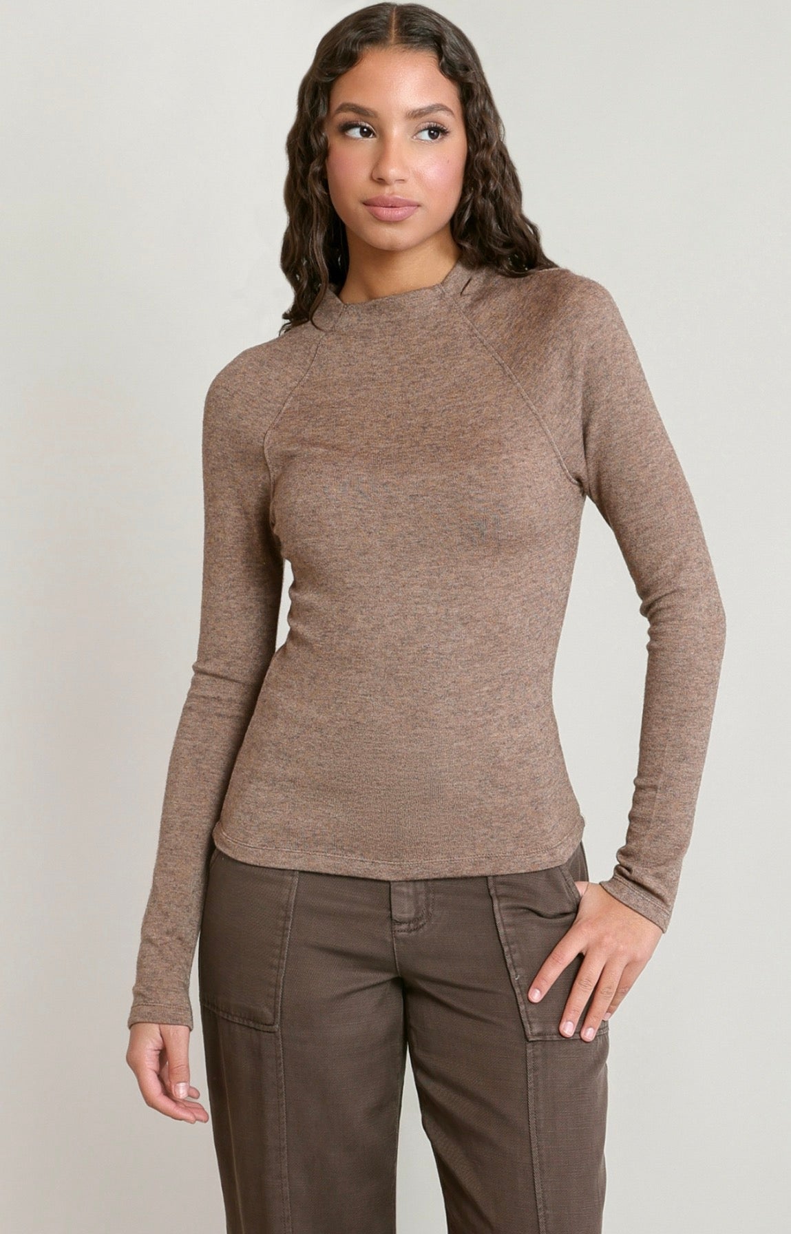Raglan Sweater Top Light Heather Brown